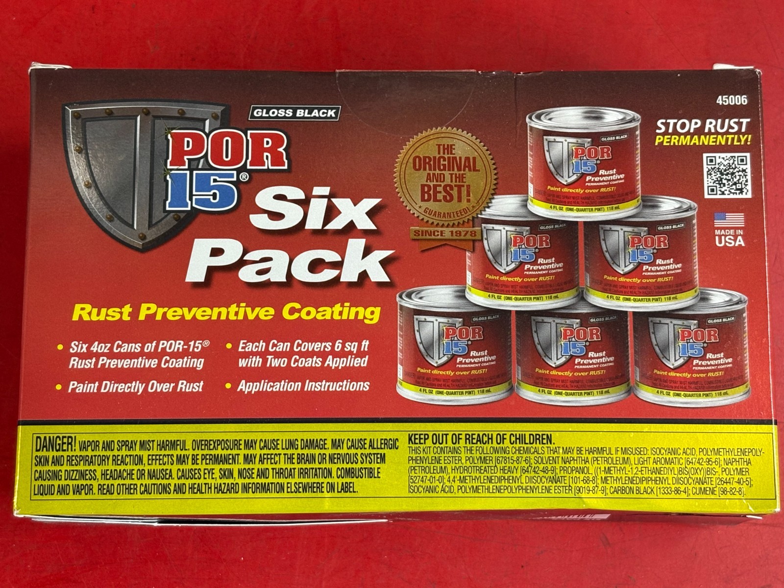 POR-15 45006 RUST PREVENTIVE COATING PAINT SIX PACK GLOSS BLACK 6 PACK 4oz. CANS