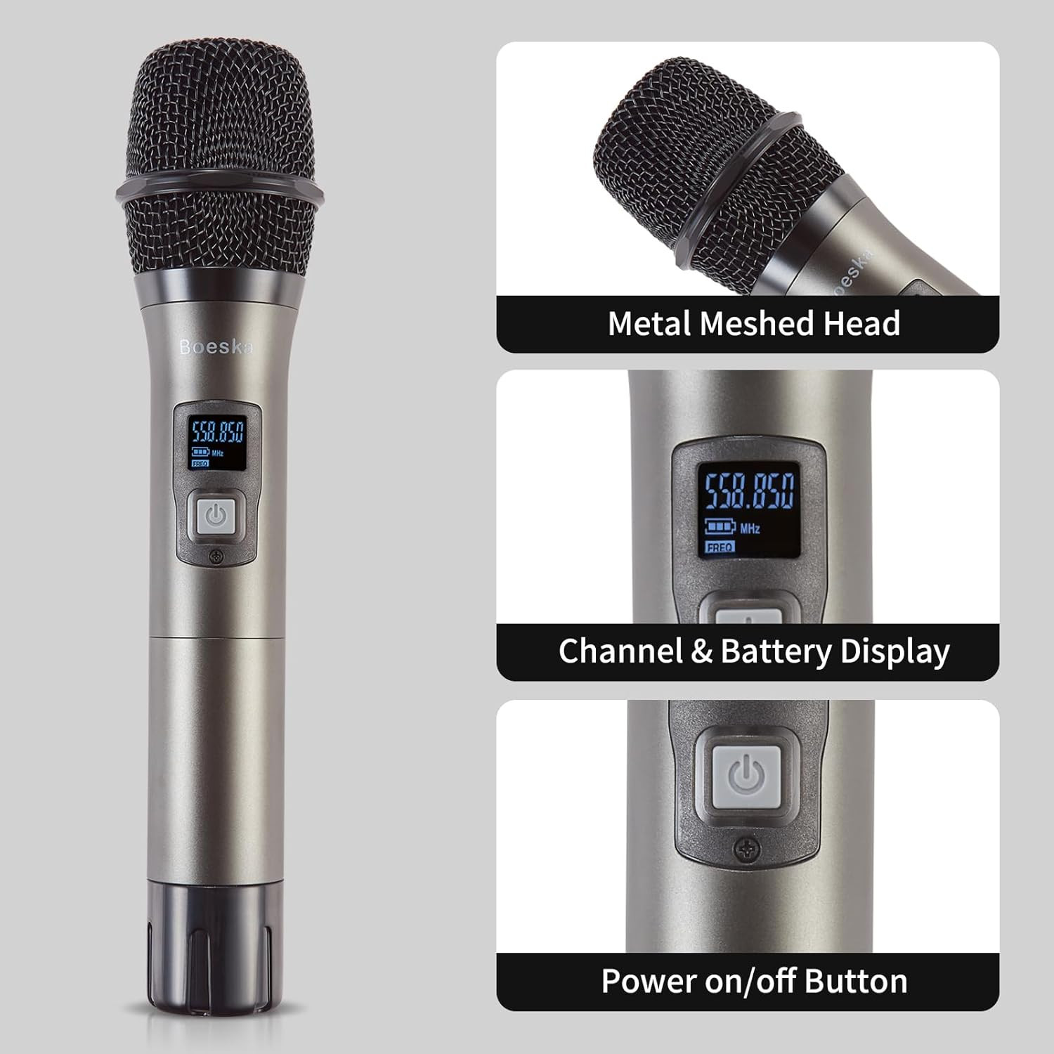 4-Channel UHF Wireless Microphone System with 4 Handheld Mics, 200Ft Range