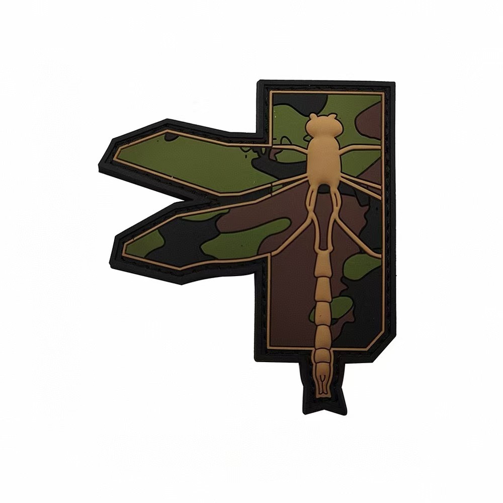 3D PVC Dragonfly Insect Fly TACTICAL RUBBER HOOK LOOP PATCH BADGE FOREST TAN