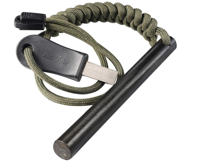 Pedernal ferrocerio 4" con raspador y paracord, iniciador fuego supervivencia