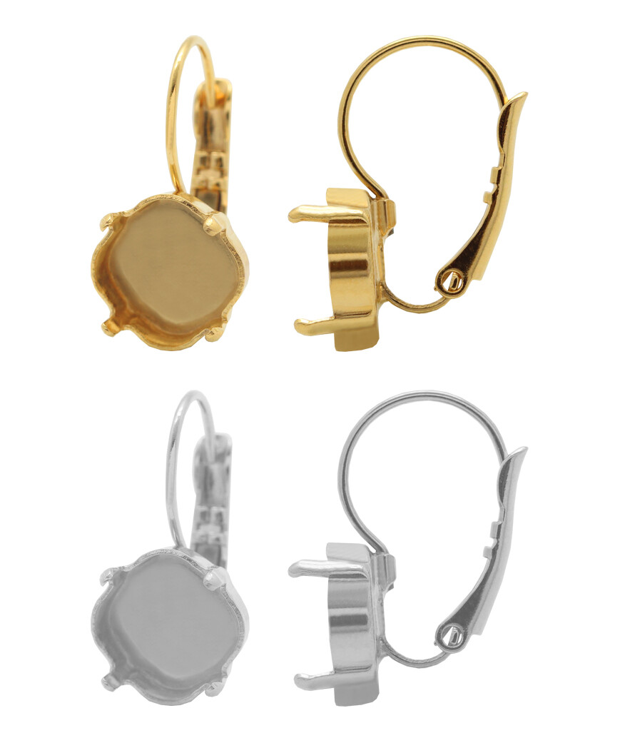 Brass Leverback Earring Bases for Square Cushion Shape Fancy Stones * Many Sizes