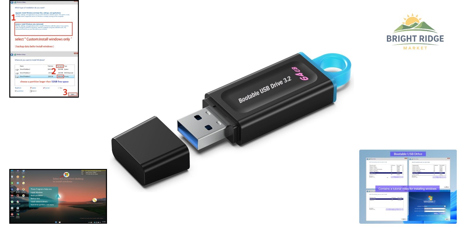 64GB USB Drive for Windows Repair and Recovery with Installation Tutorial
