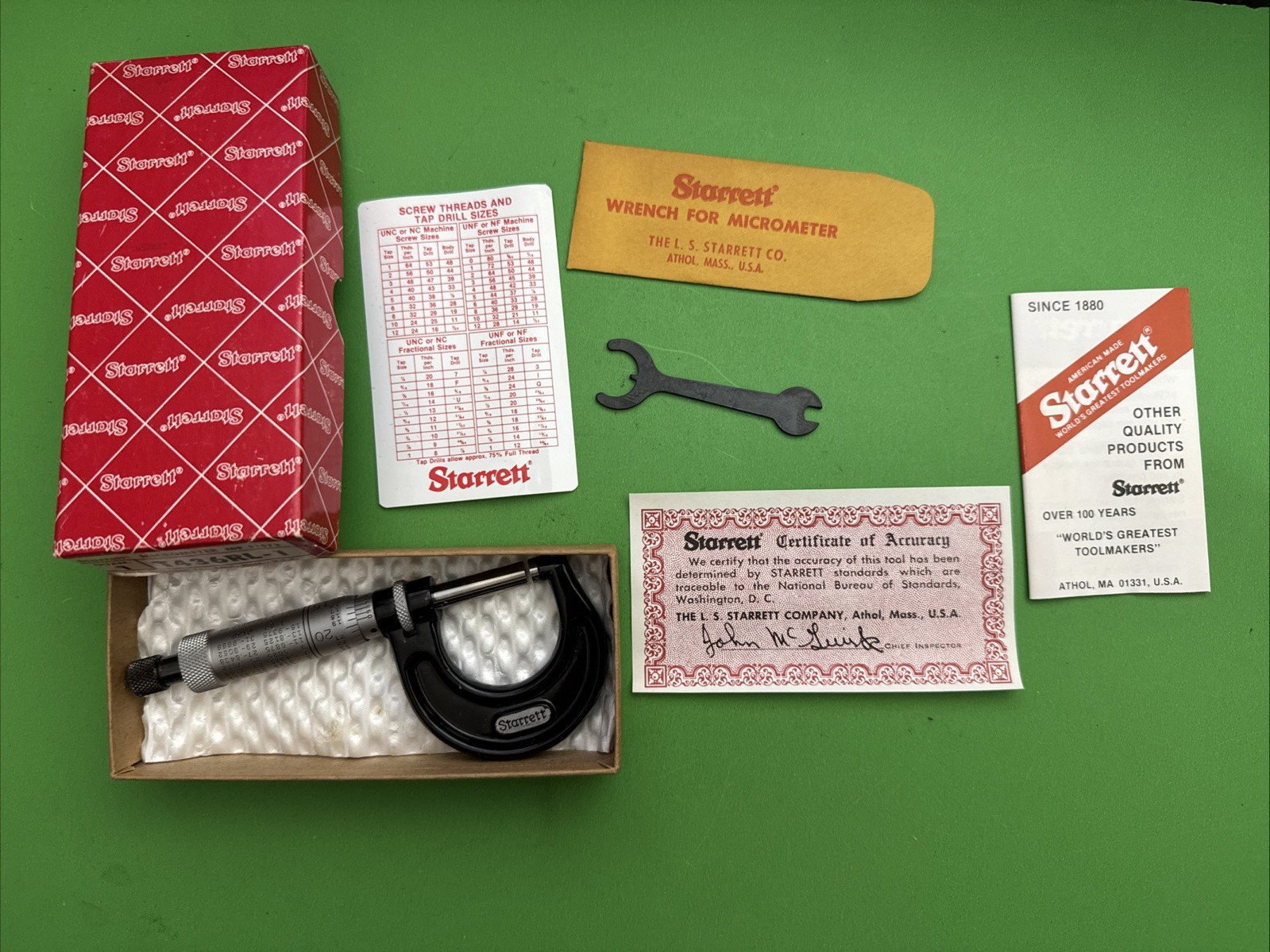 Starrett Athol, MA USA Machinist Outside Micrometer w/ Box 0-1" .0001" T436RL-1