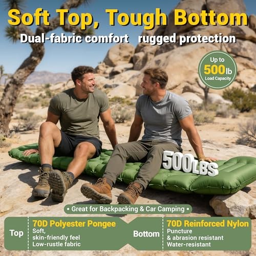 Camping Sleeping Pad, Backpacking Sleeping Pad with Built-in Pillow and Green