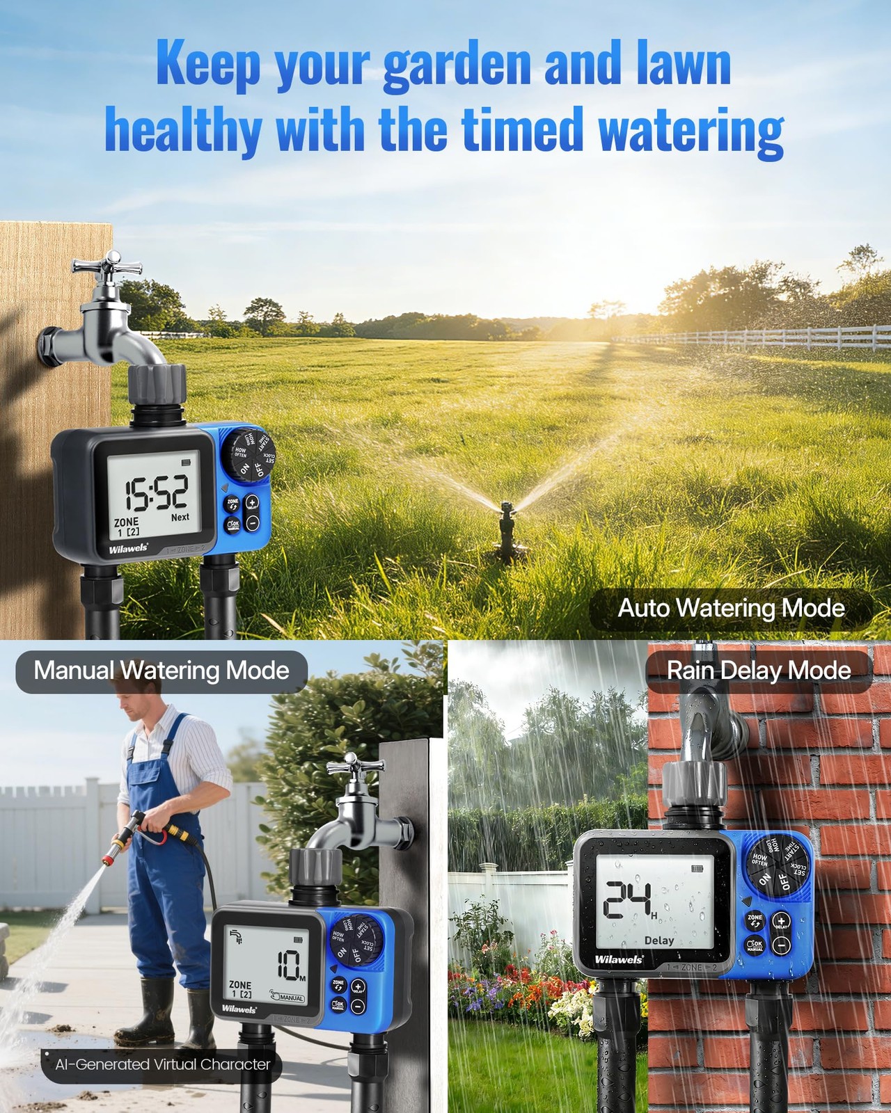 Water Timer for Garden Hose, 2 Zone Sprinkler Timer, Automatic Irrigation Sys...