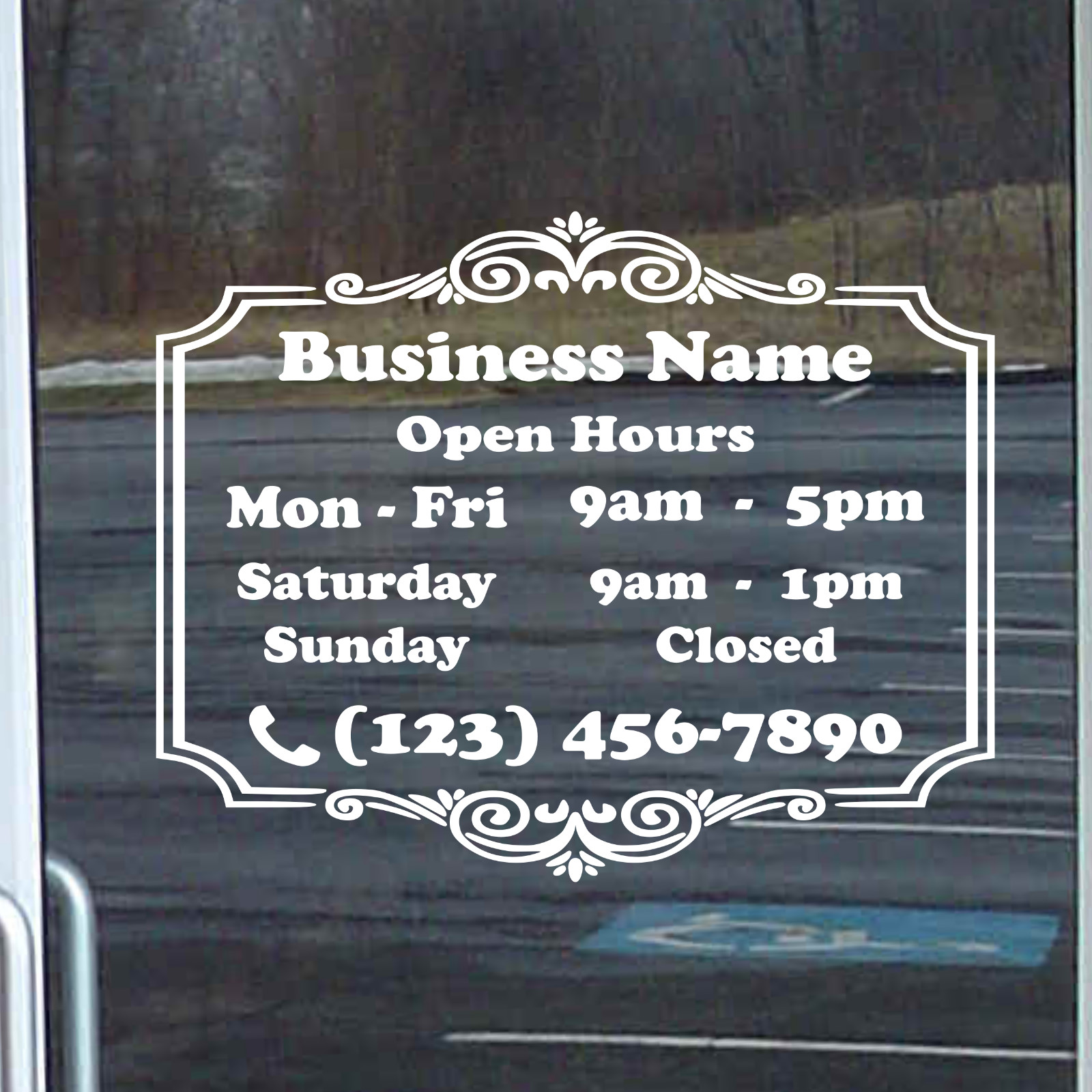 Custom Store Shop Name BUSINESS OPEN HOURS Vinyl Decal Outside Sign Window Door