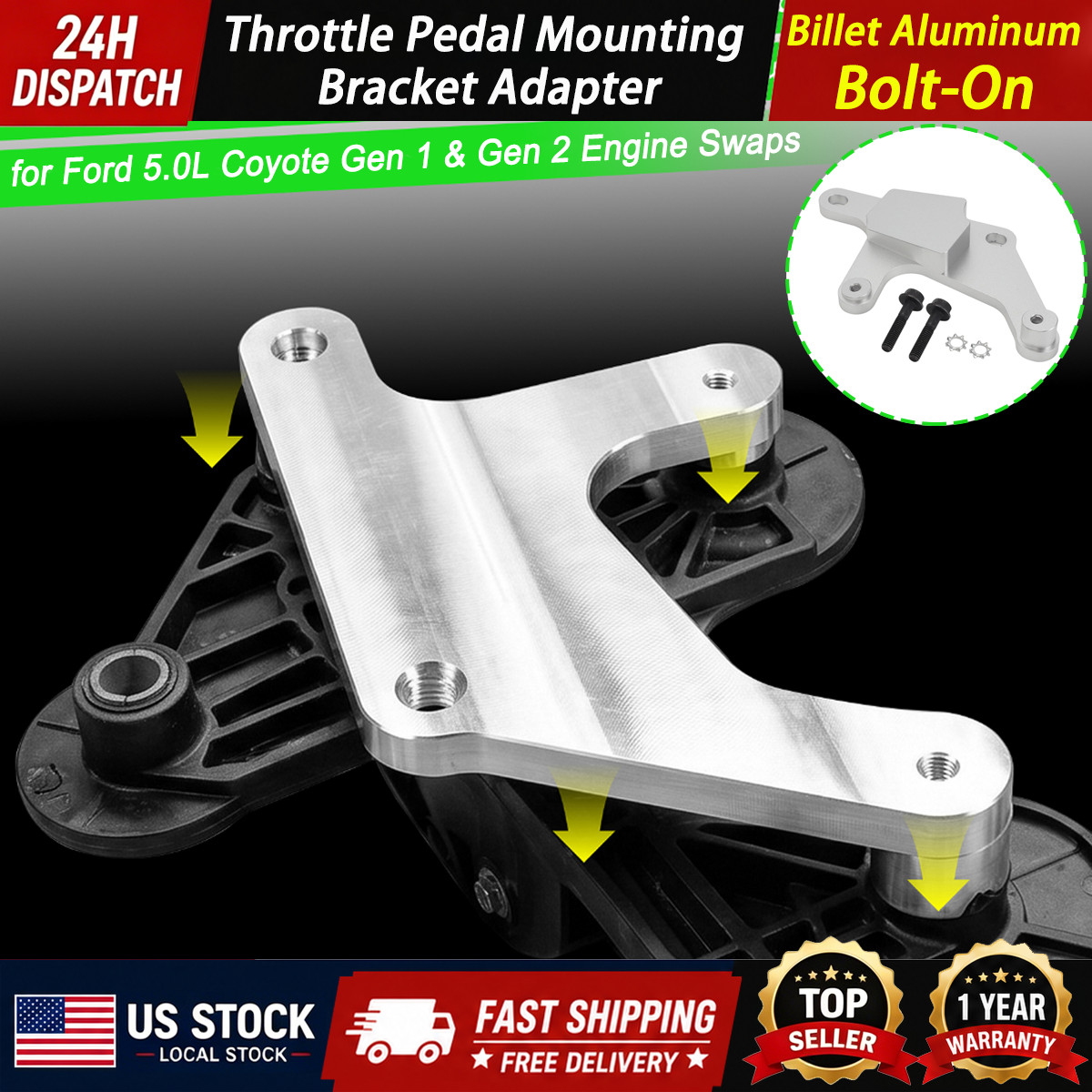 For Ford 5.0 Coyote Gen1&2 Swap Fox Body Throttle Pedal Mounting Bracket Adapter