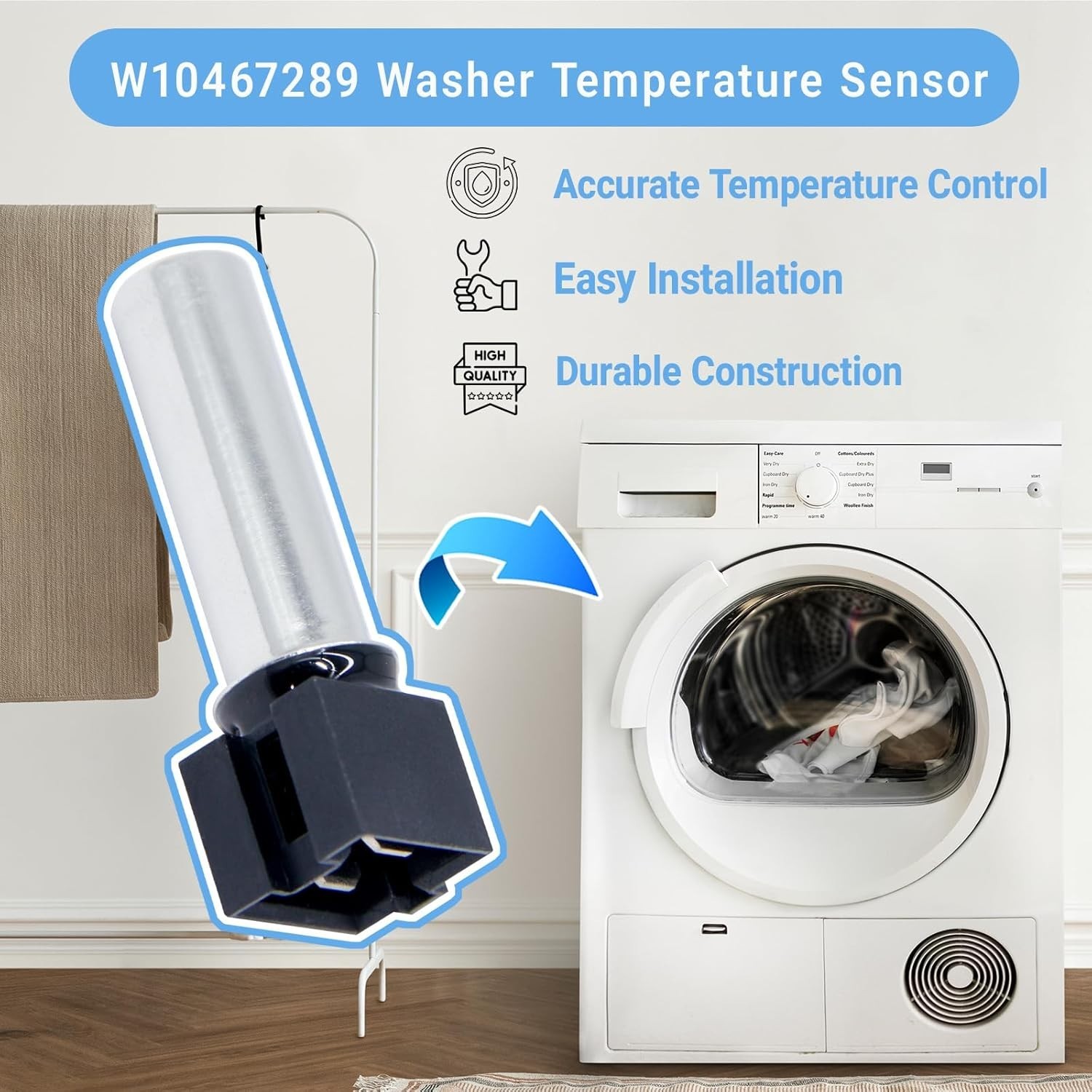Black Plastic Temperature Sensor with Screw Mount for Washing Machine Use