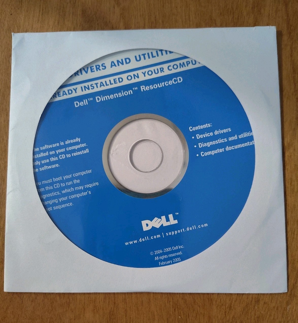 Dell Dimension ResourceCD Drivers & Utilities Y5994 Rev A11 2004-2005 OEM