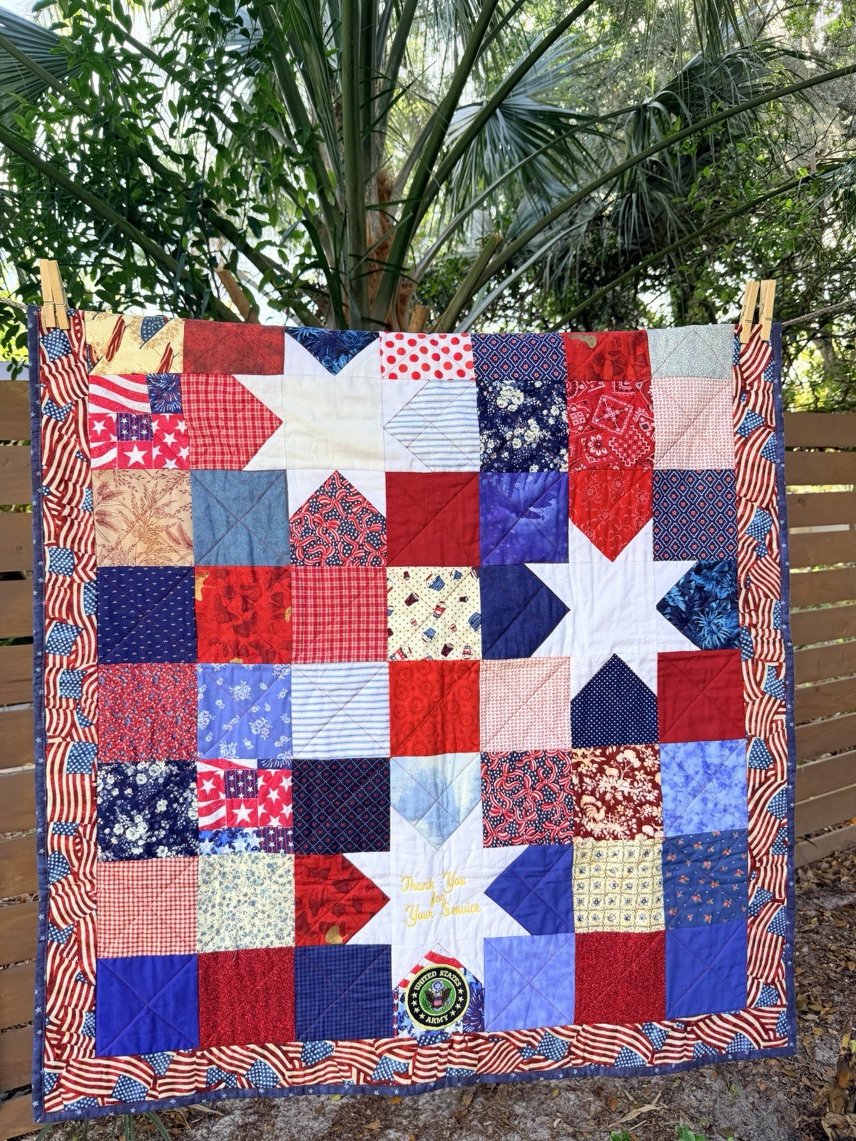 Handmade Patriotic Quilt 40x36 US Army Tribute Thank You For Your Service Stars
