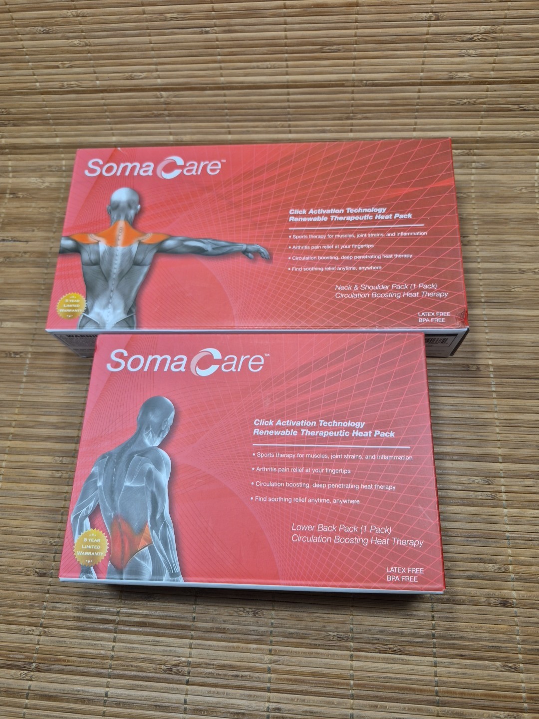 Lot of 2 Soma Care Renewable Therapeutic Heat Packs Neck & Shoulder + Lower Back