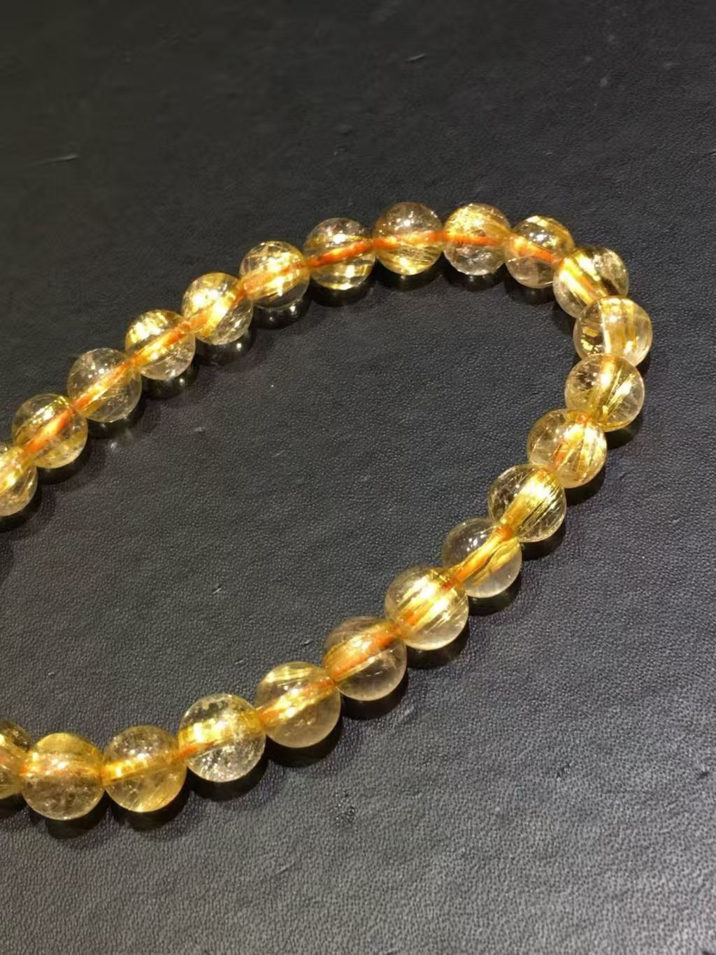 7mm Natural Gold Hair Rutilated Quartz Crystal Round Bead Stretch Bracelet