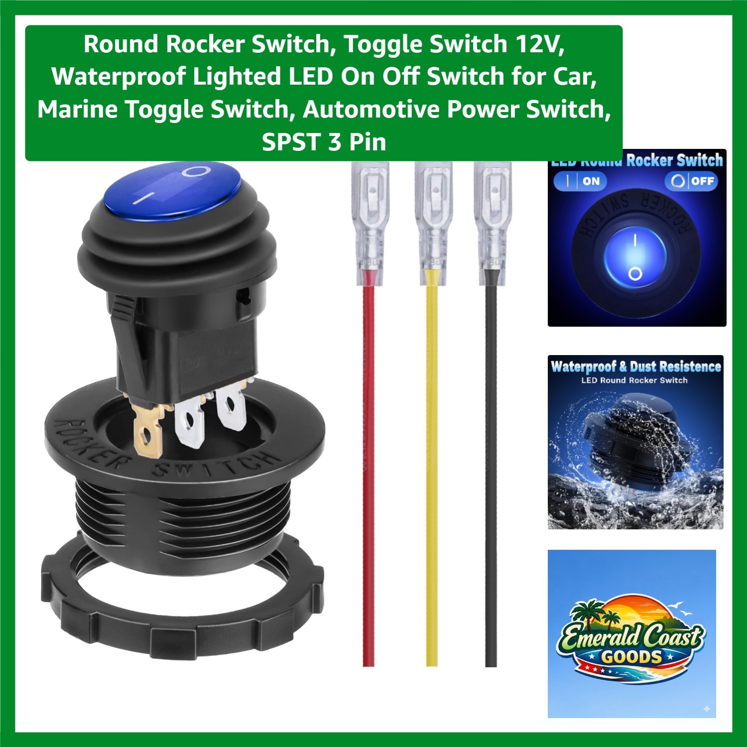 Round Rocker Switch, Toggle Switch 12V, Waterproof Lighted LED On Off Switch ...