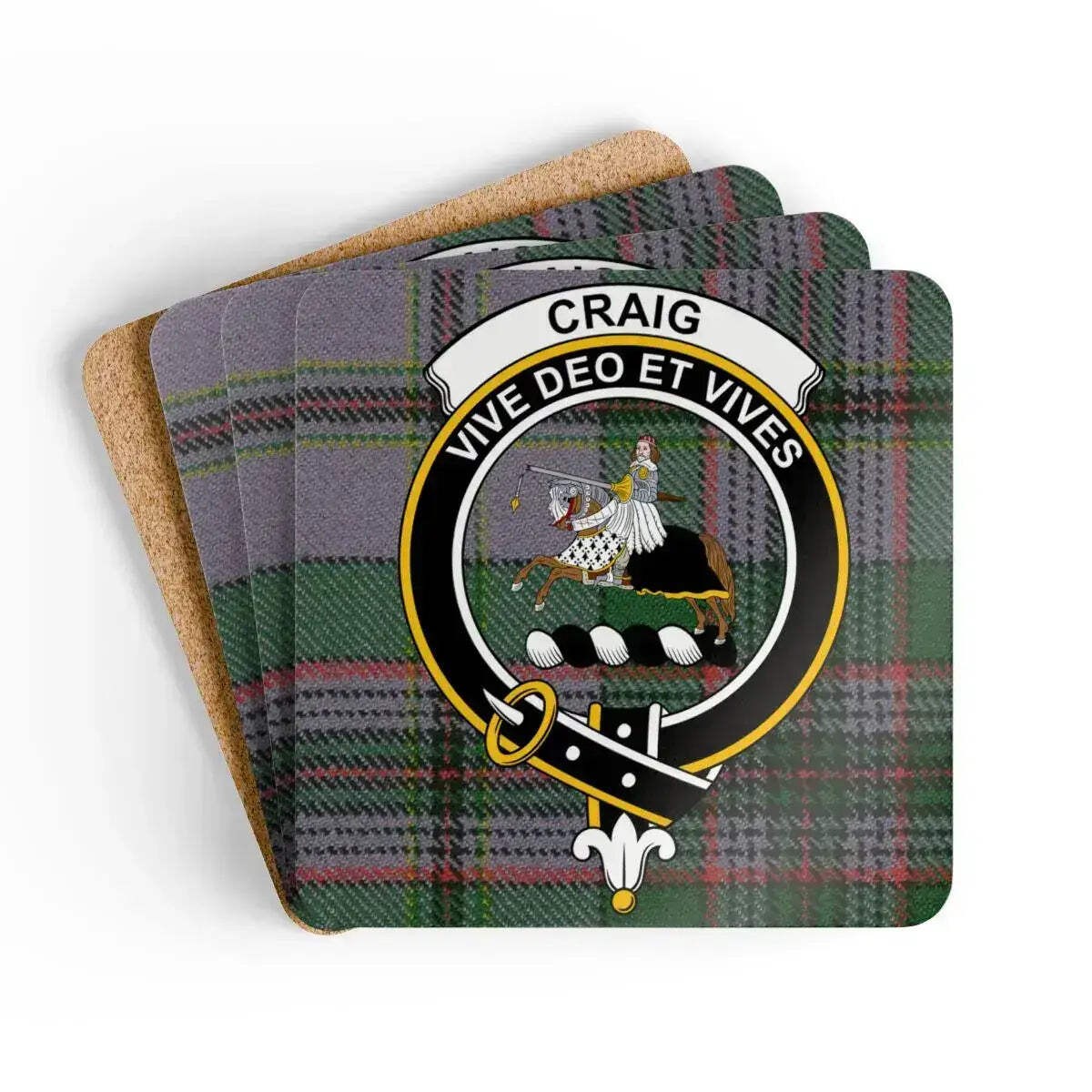 Clan Craig Crest Scottish Tartan Coaster Set