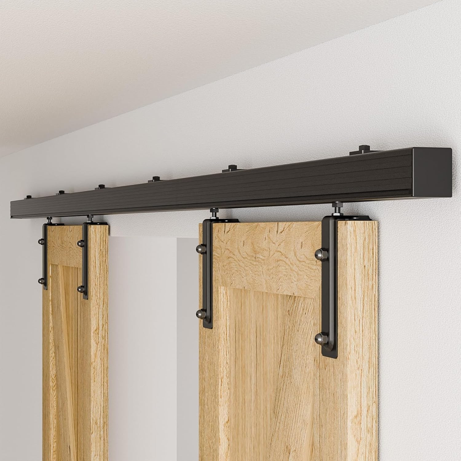 10FT/120'' Box Rail Sliding Barn Door Hardware Kit Aluminium Alloy Wall Mount, S