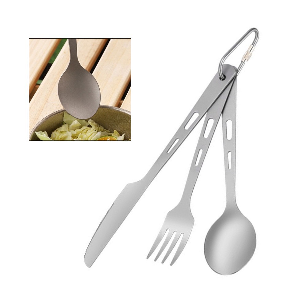 Outdoor Hiking Titanium Cutlery Set Fork Spoon Three Piece Portable Lightweight