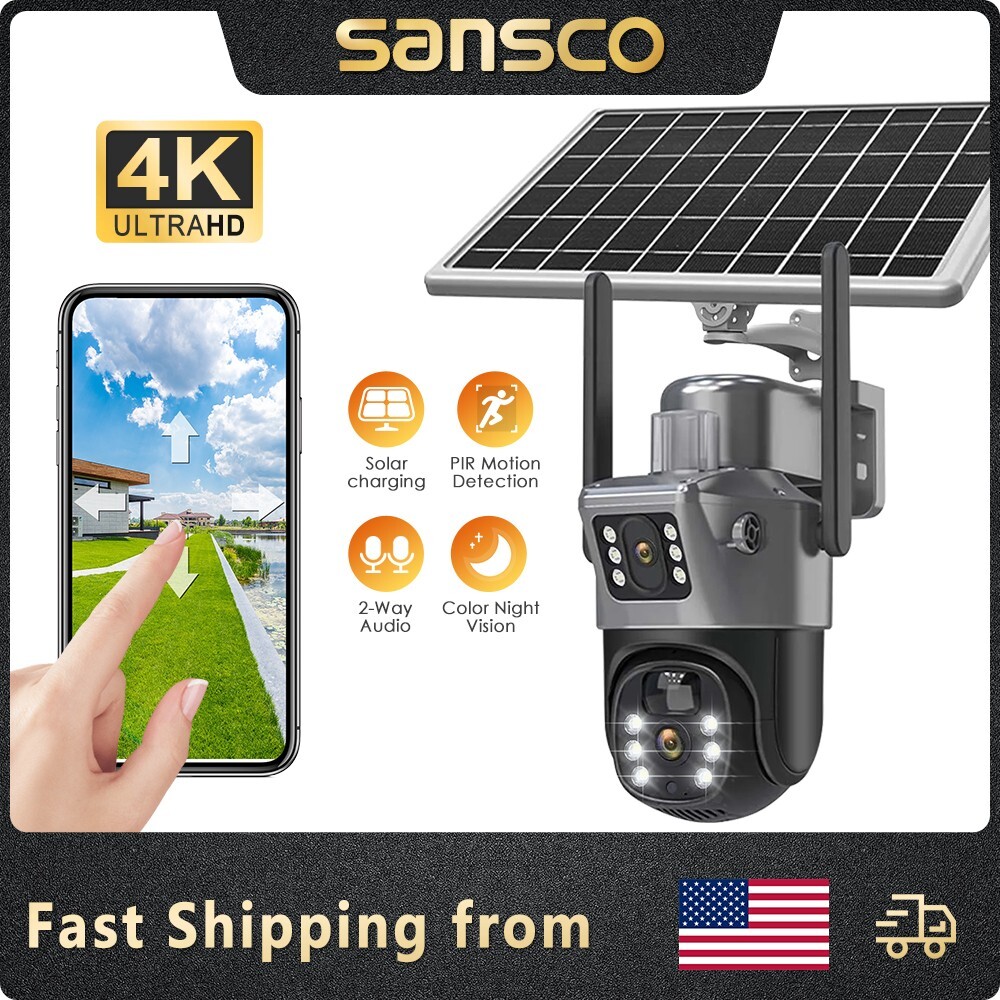 Solar Powered 4MP Wireless WiFi Home Outdoor PTZ Security IP CCTV Camera Audio