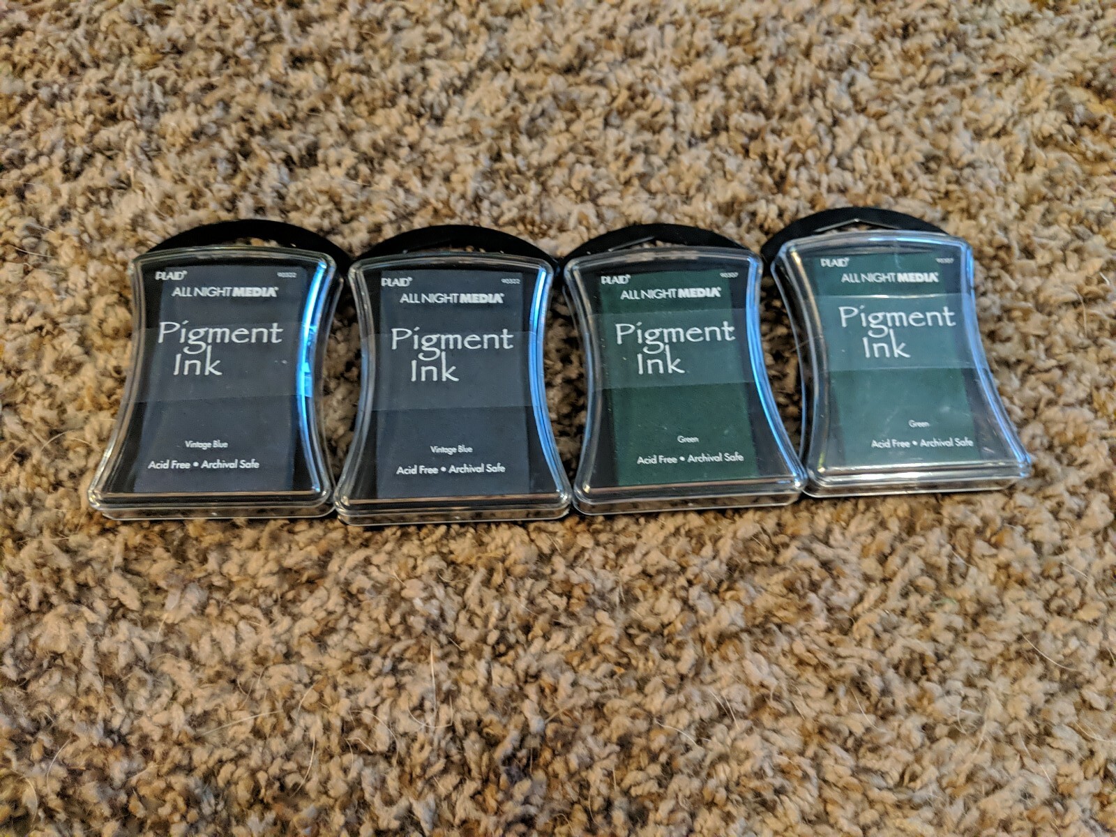 Lot Of 4 All Night Media Pigment Ink- Brand New (2 Green and 2 Vintage Blue)