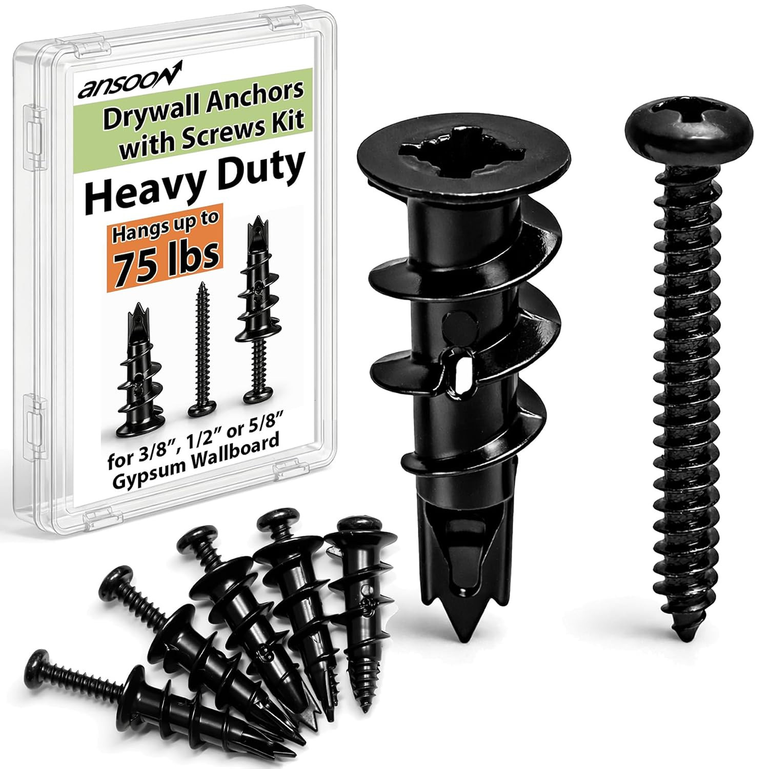 20Pcs #8 Black Metal Self-Drilling Wall Anchors, Hollow Drywall Anchors and Scre