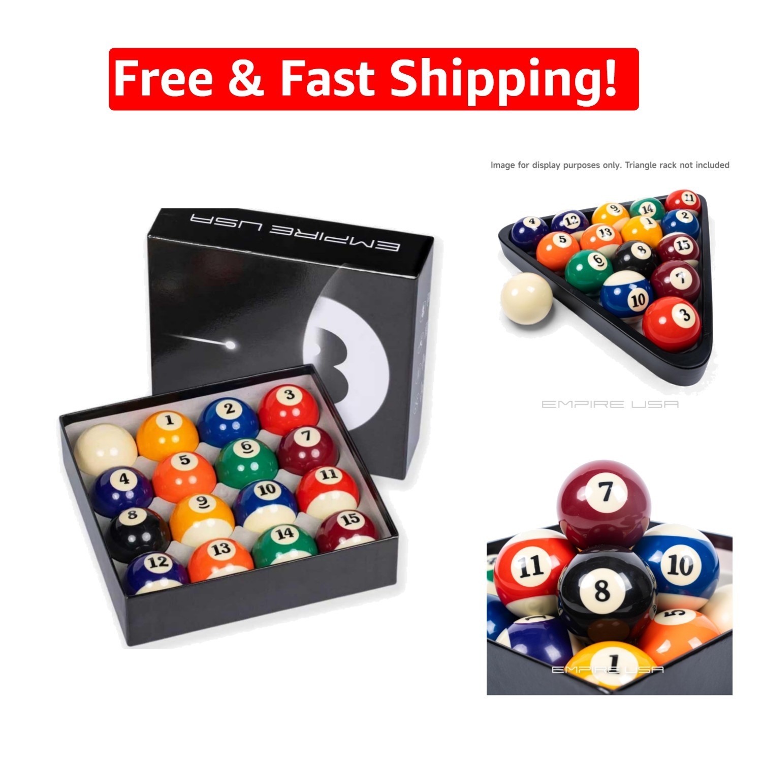 Complete 2.25” Billiard Balls Set - Durable Resin with Cue Ball Included