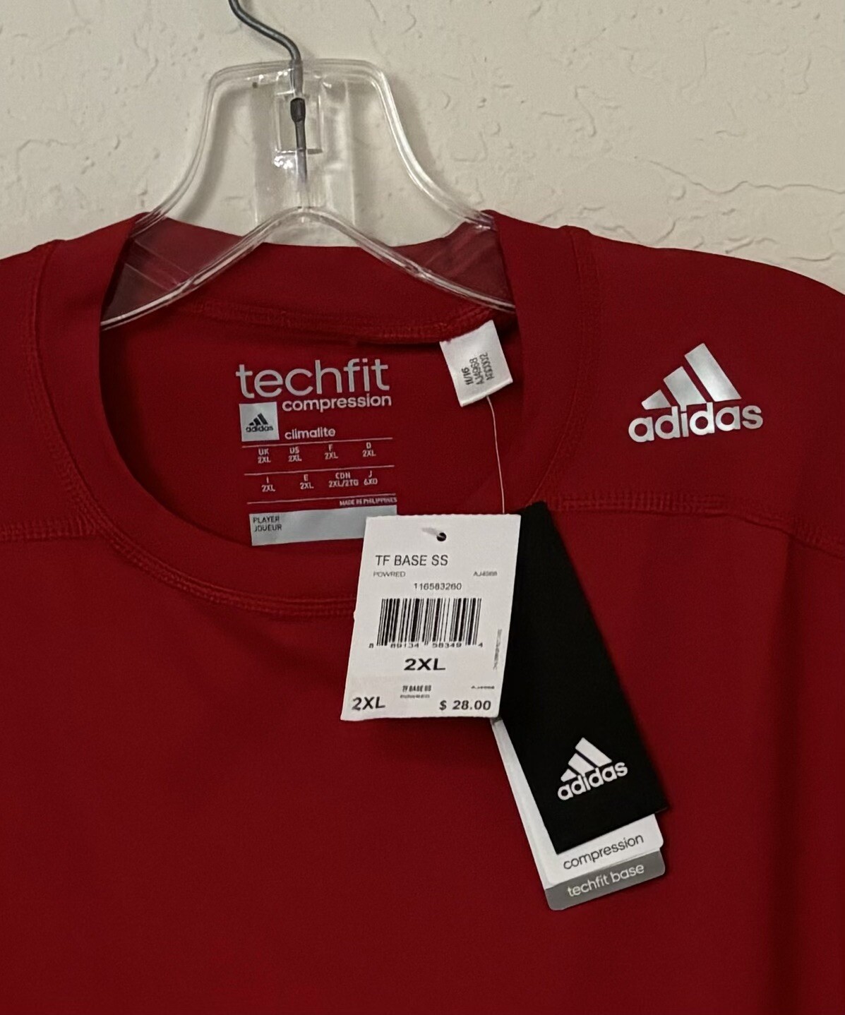 Adidas Techfit Compression TF Base SS Climalite 2XL Tee AJ4968 Red