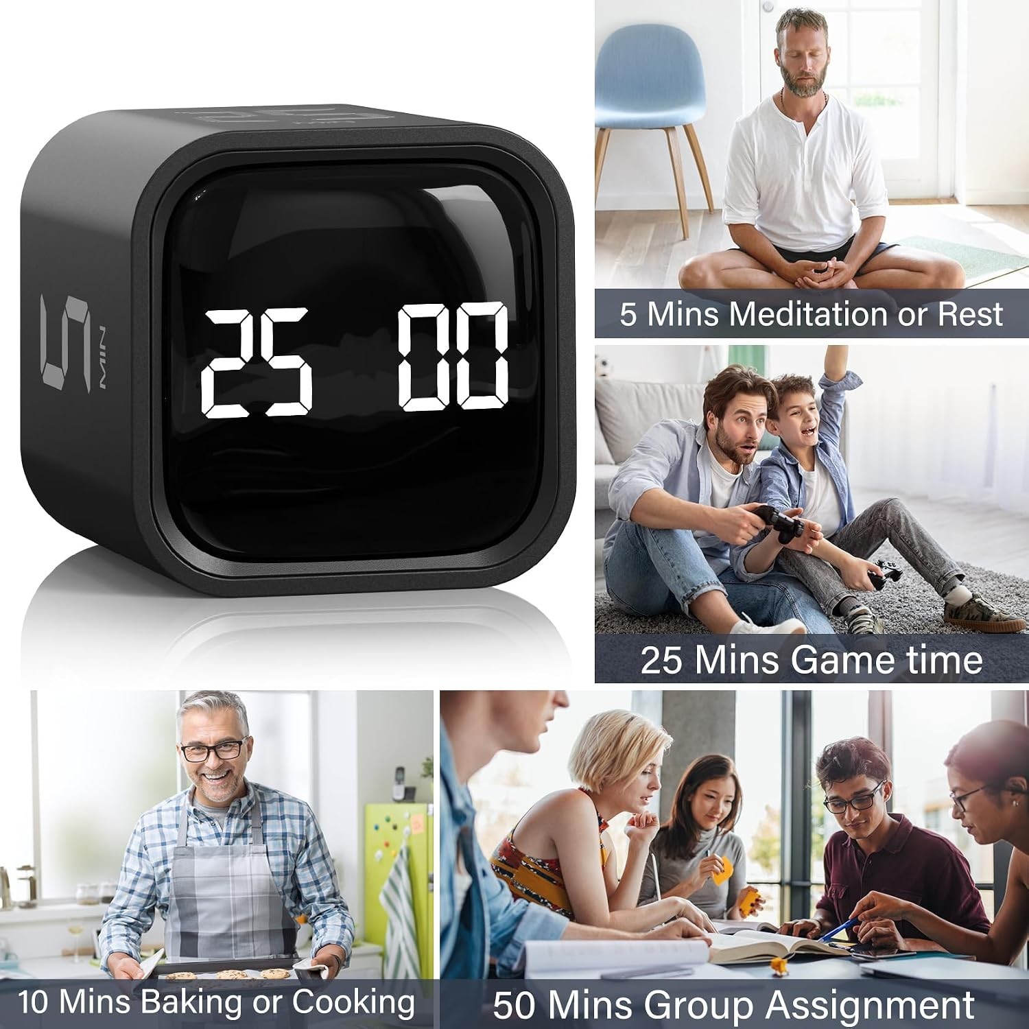Rotating Pomodoro Timer 5/25/10/50, Desk Productivity Flip Timer, ADHD Tool |...