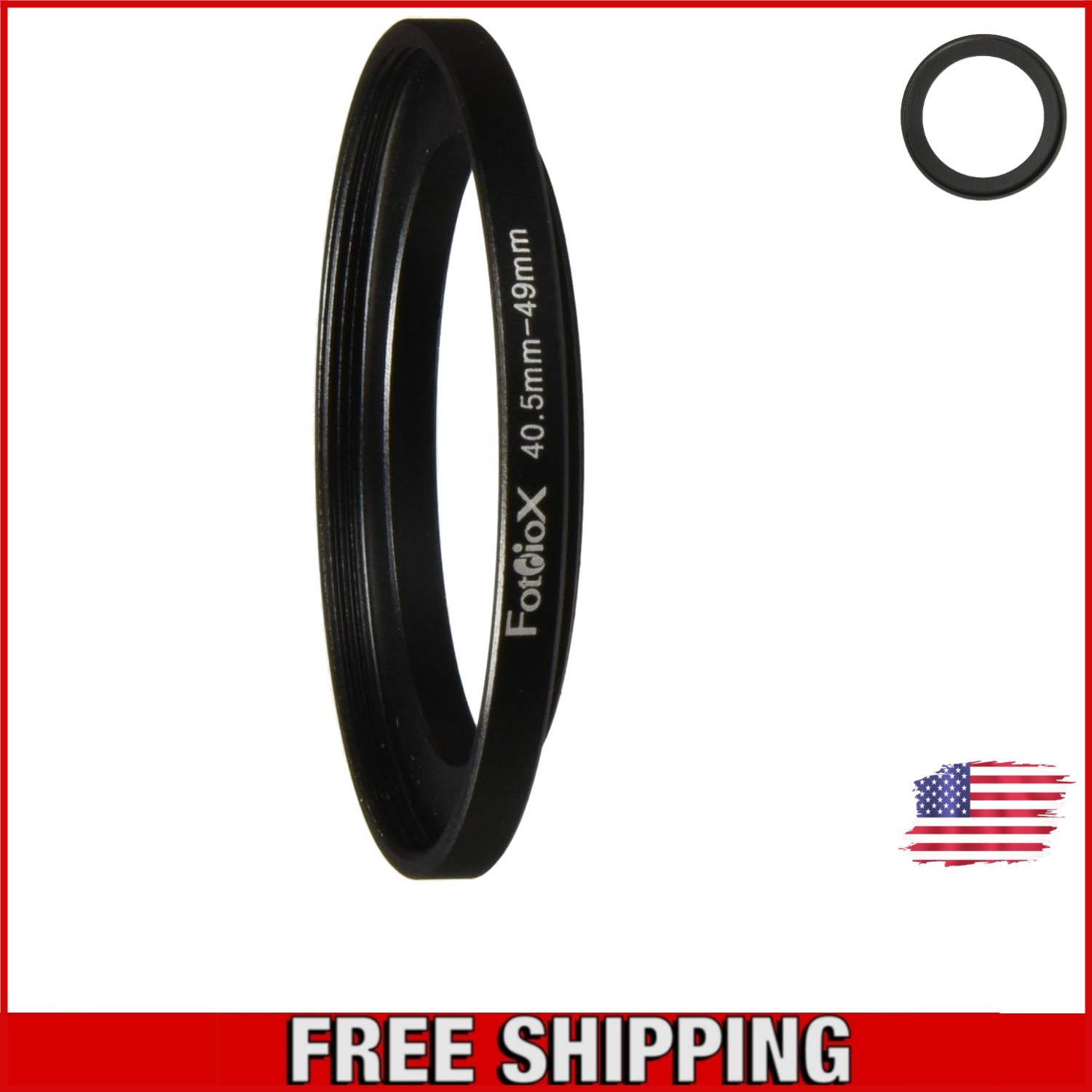 Lightweight Black Anodized Step-Up Adapter Ring 40.5 to 49mm - Smooth Finish