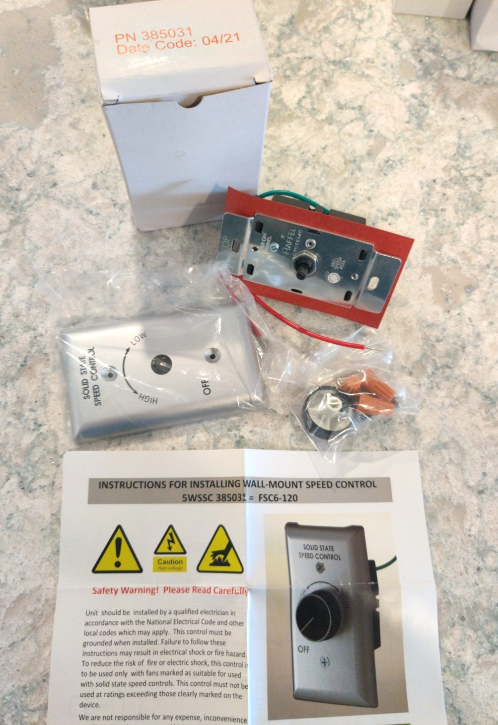 RAFFEL 385031 SOLID STATE SPEED CONTROL SWITCH FAN WALL MOUNT CONTROLLER 120V 50