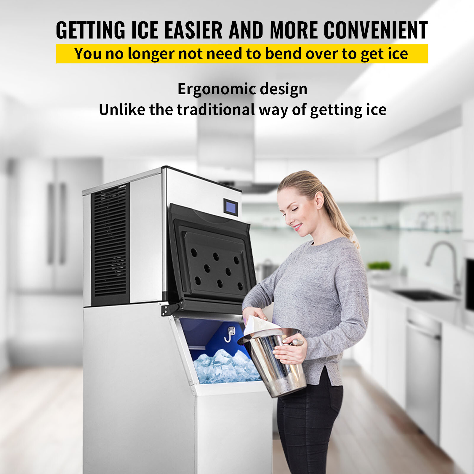220V 1000lbs/24 H Commercial Ice Maker Split Ice Cube Machine Kitchen Restaurant