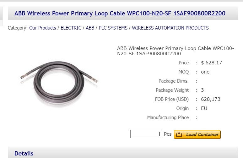 ABB Wireless Robotics Primary Loop Cable 20 Meters 1,000 VAC Silicone Free [Z3B1