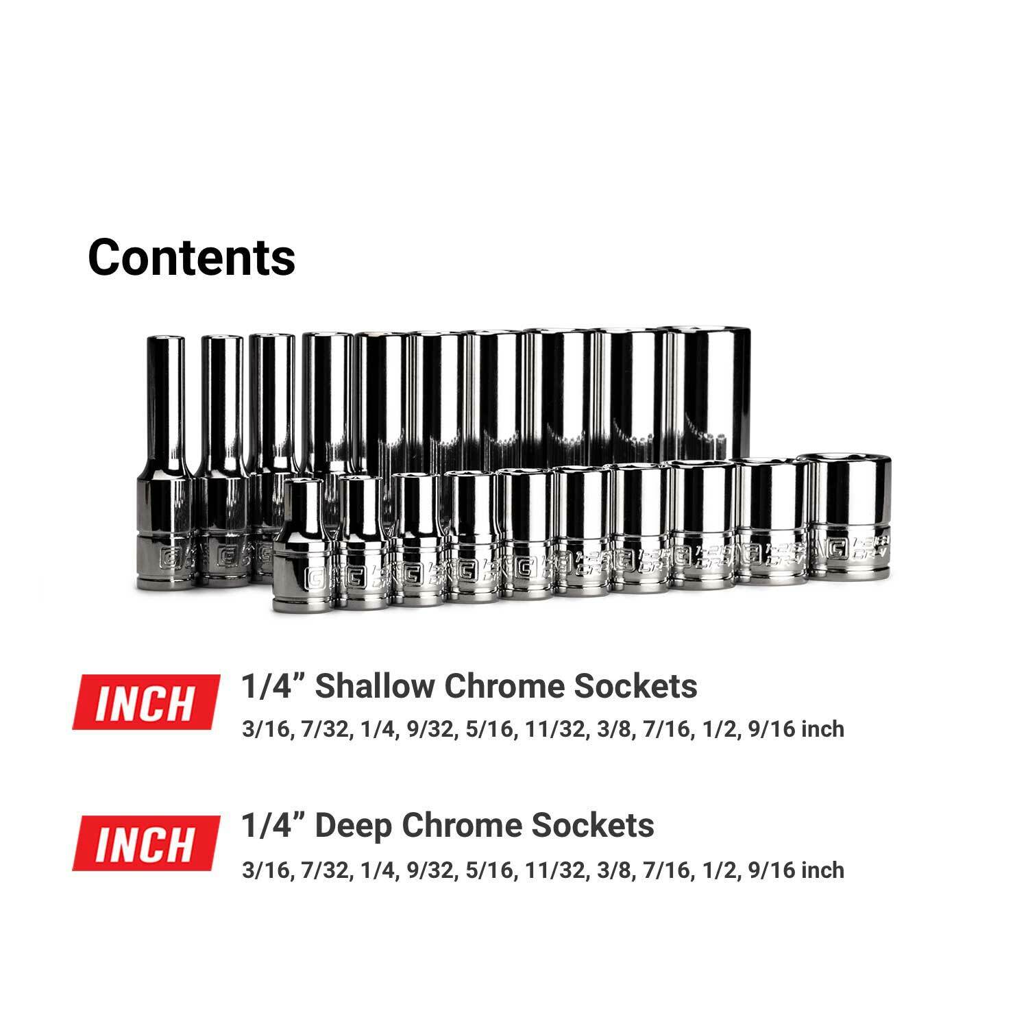 Capri Tools 1/4 in. Drive 6-Point Shallow/Deep Socket Set, SAE, 20-Pc