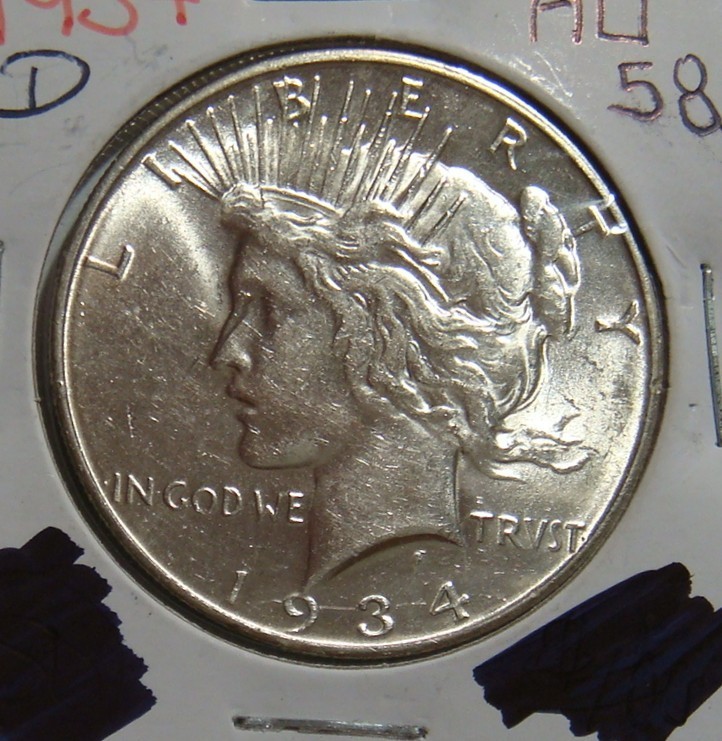 1934 D US Peace Silver Dollar $1 - AU