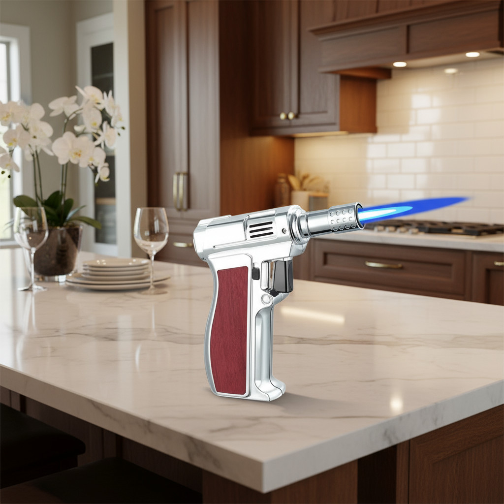 Butane Lighter Torch, Silver, Pistol-grip Handle