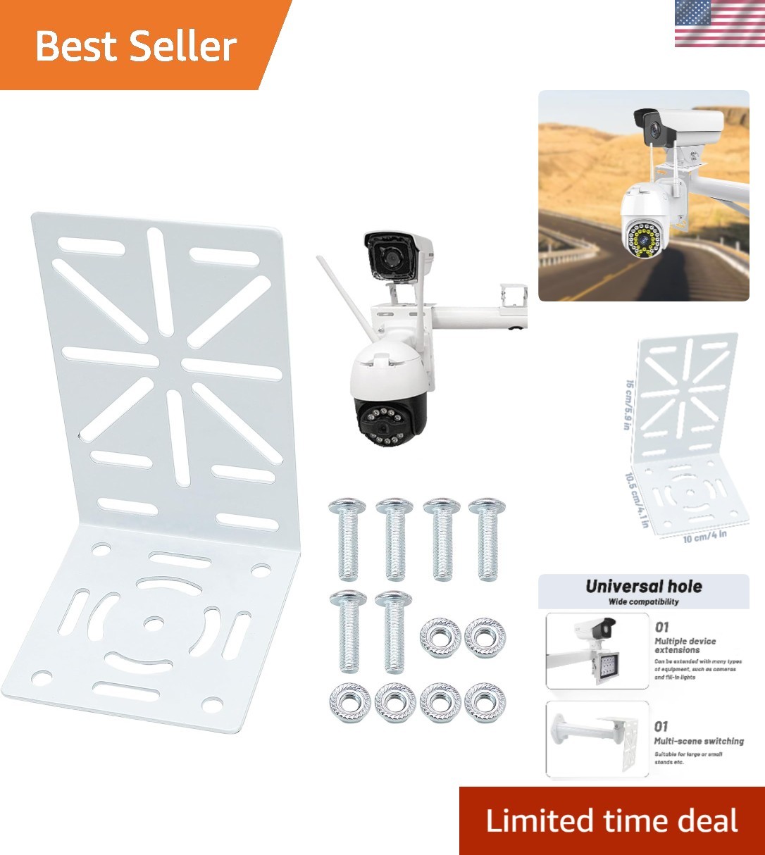 Universal L-Shape Mounting Bracket for PTZ and Dome Cameras - Easy Install