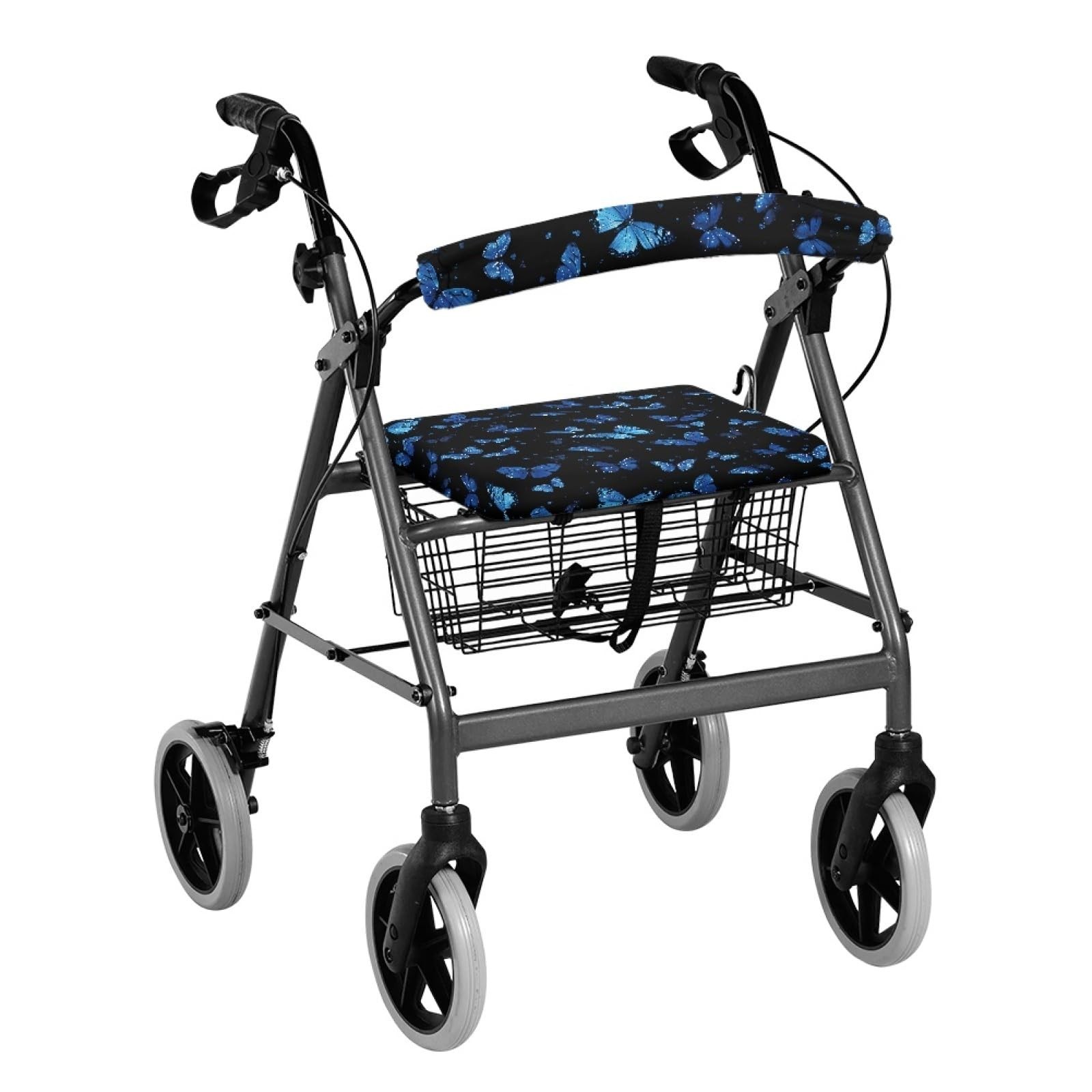 Blue Butterfly Rollator Seat Cushion Back Bar Cover Set Rollator Walker Acces...