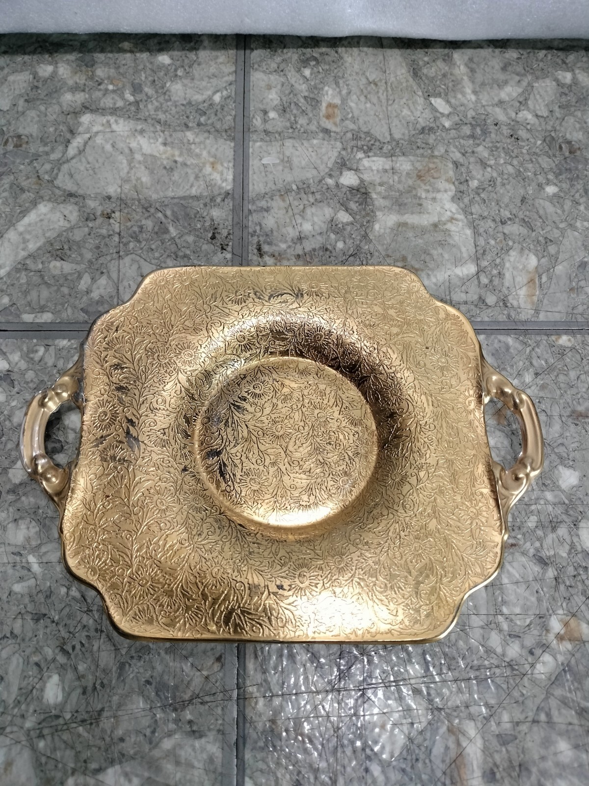 Vintage Glastonbury 22K Gold Covered Glass Dish Trinket Small Square