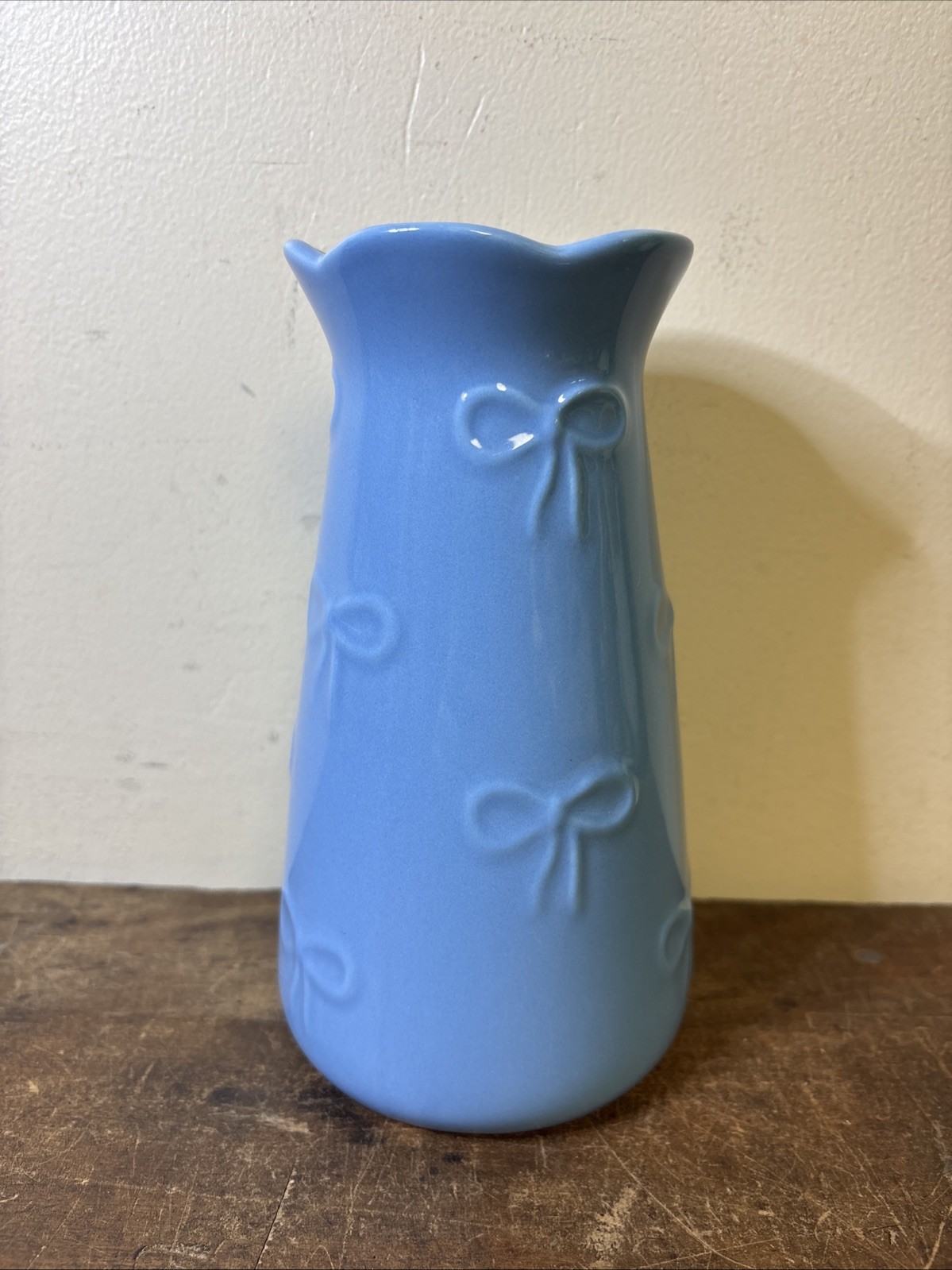 Blue Vase Bows Pattern Ceramic Planter Bridal Shower Baby Boy NEW 7” Before I Do