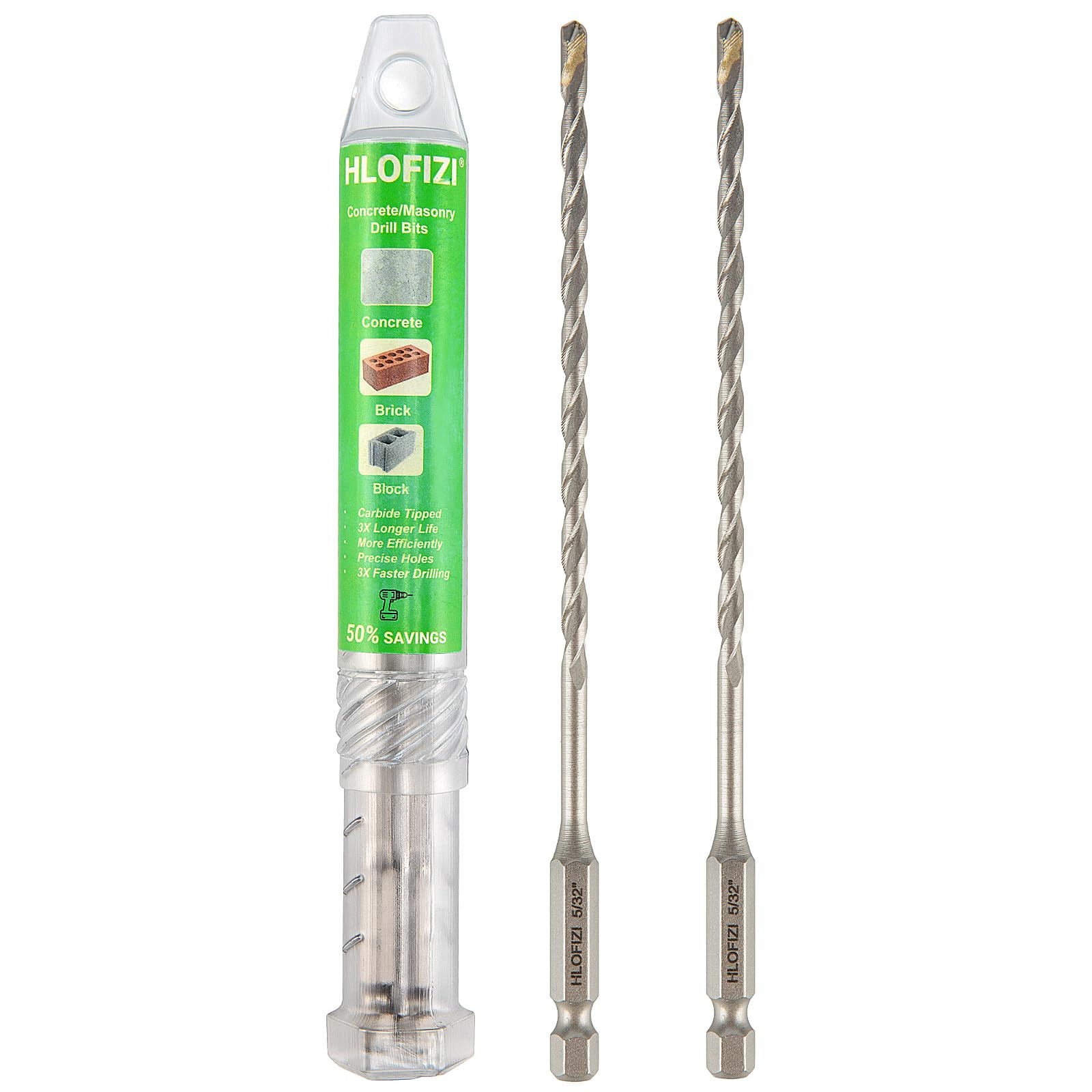 5/32 Masonry Drill Bits Carbide Tipped Concrete Brick Stone Hex Shank 2Pack
