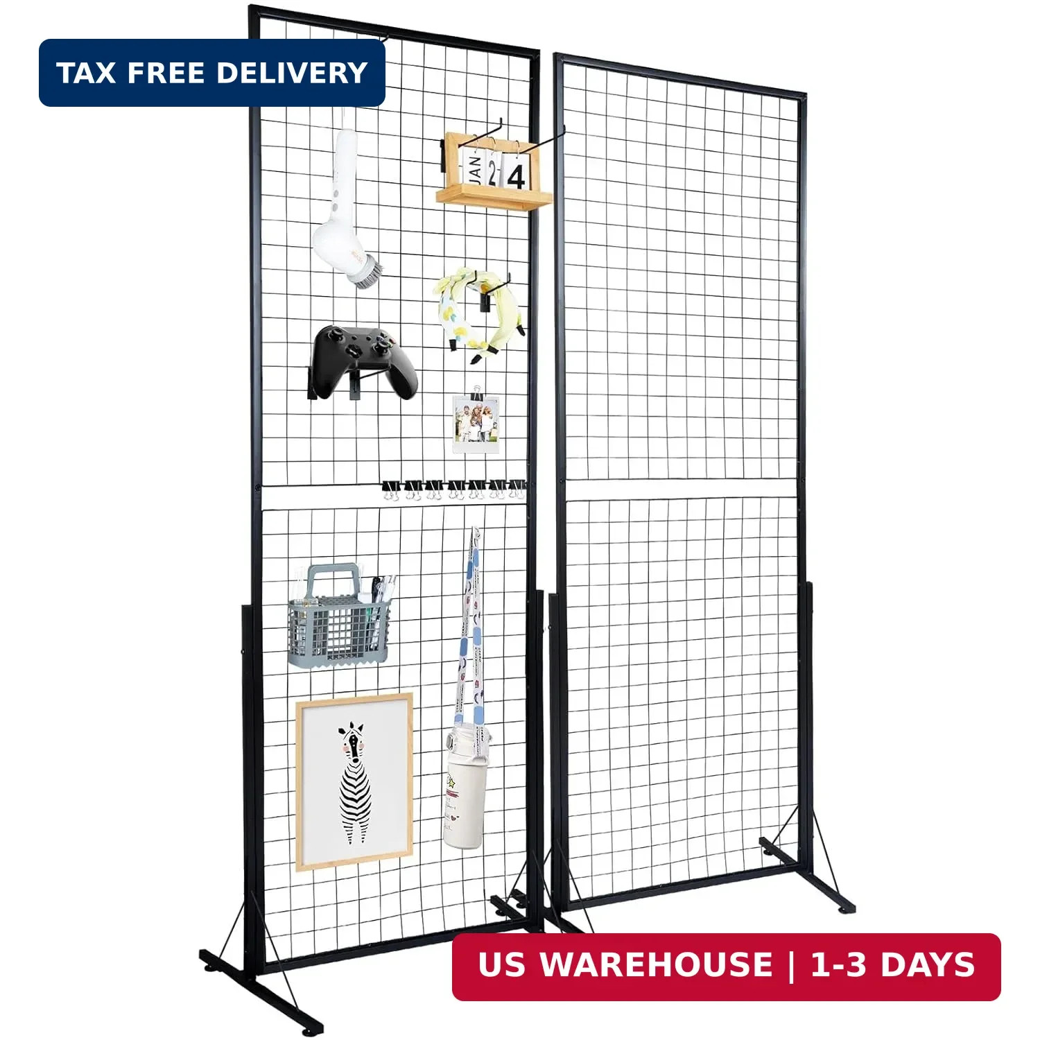 2 x 5.6 Ft Grid Wall Panels, 2 Packs Wire Gridwall Display Racks Tower wit