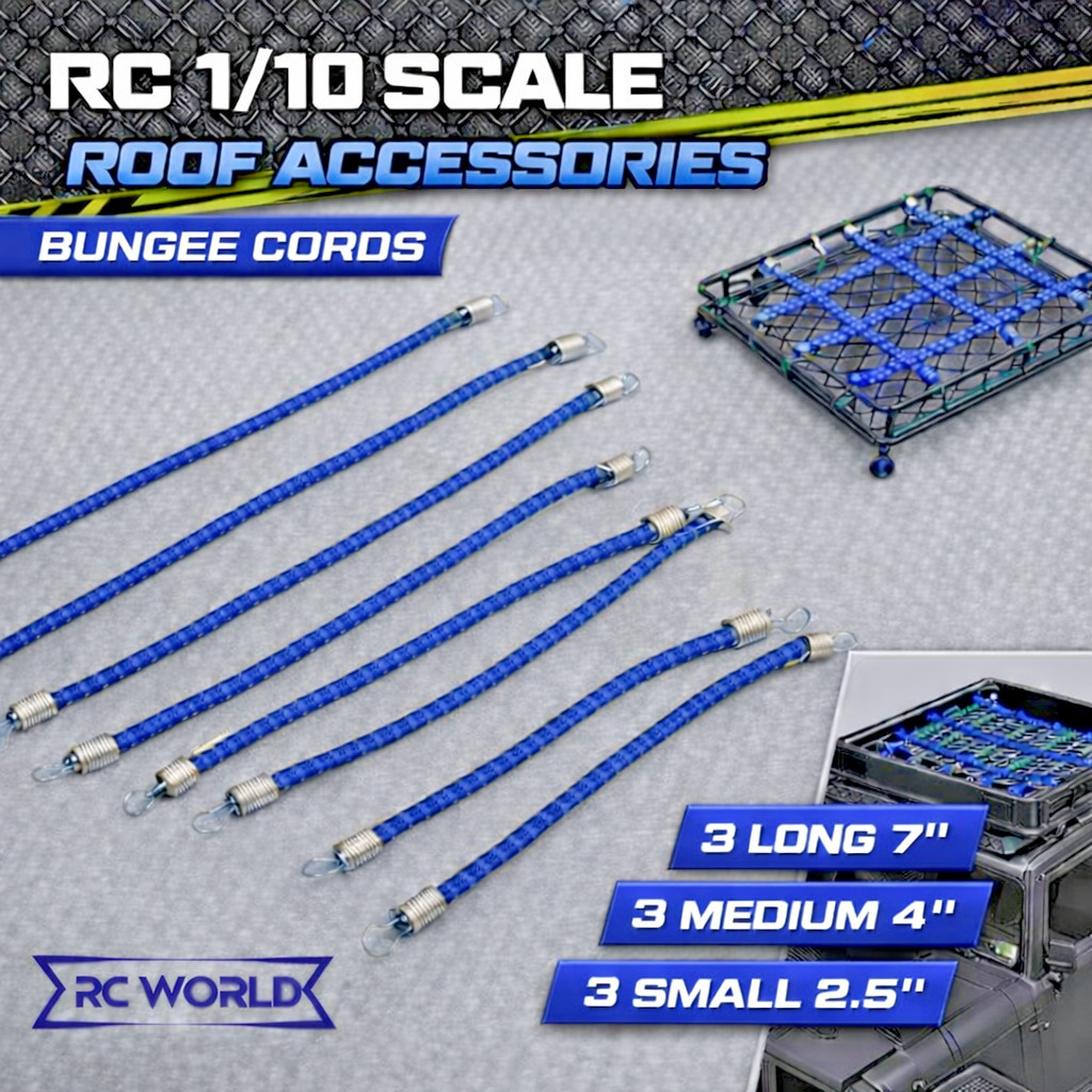 RC Truck 1/10 Scale Roof Rack Accessories BUNGEE CORDS Set For Crawlers -BLUE-