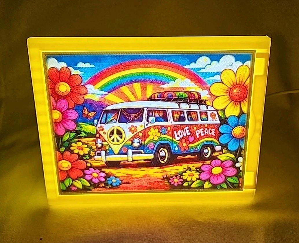 60s 70s Flower Power PEACE  LOVE VAN VW USB LED Lithophane Desk / Night Light