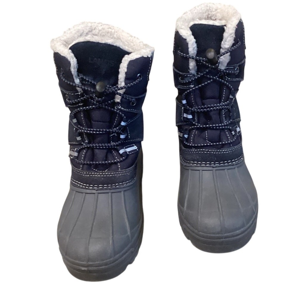 Lands’ End Kids Snow Boats Youth Sz US 3 EU 34 Navy Blue Shearling Lined Winter
