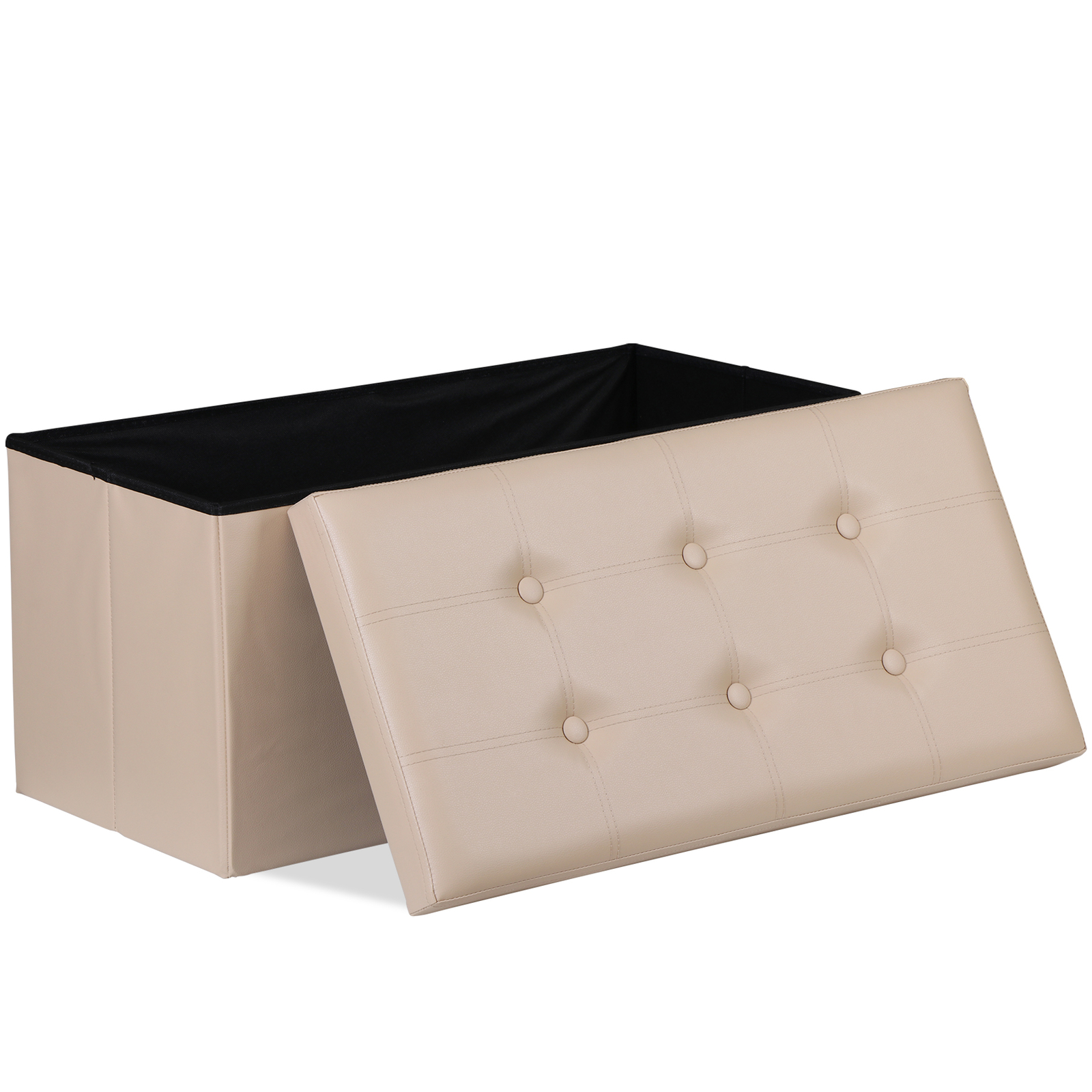 30'' Folding Ottoman Rectangular Footrest Storage Chest with Faux Leather Lid
