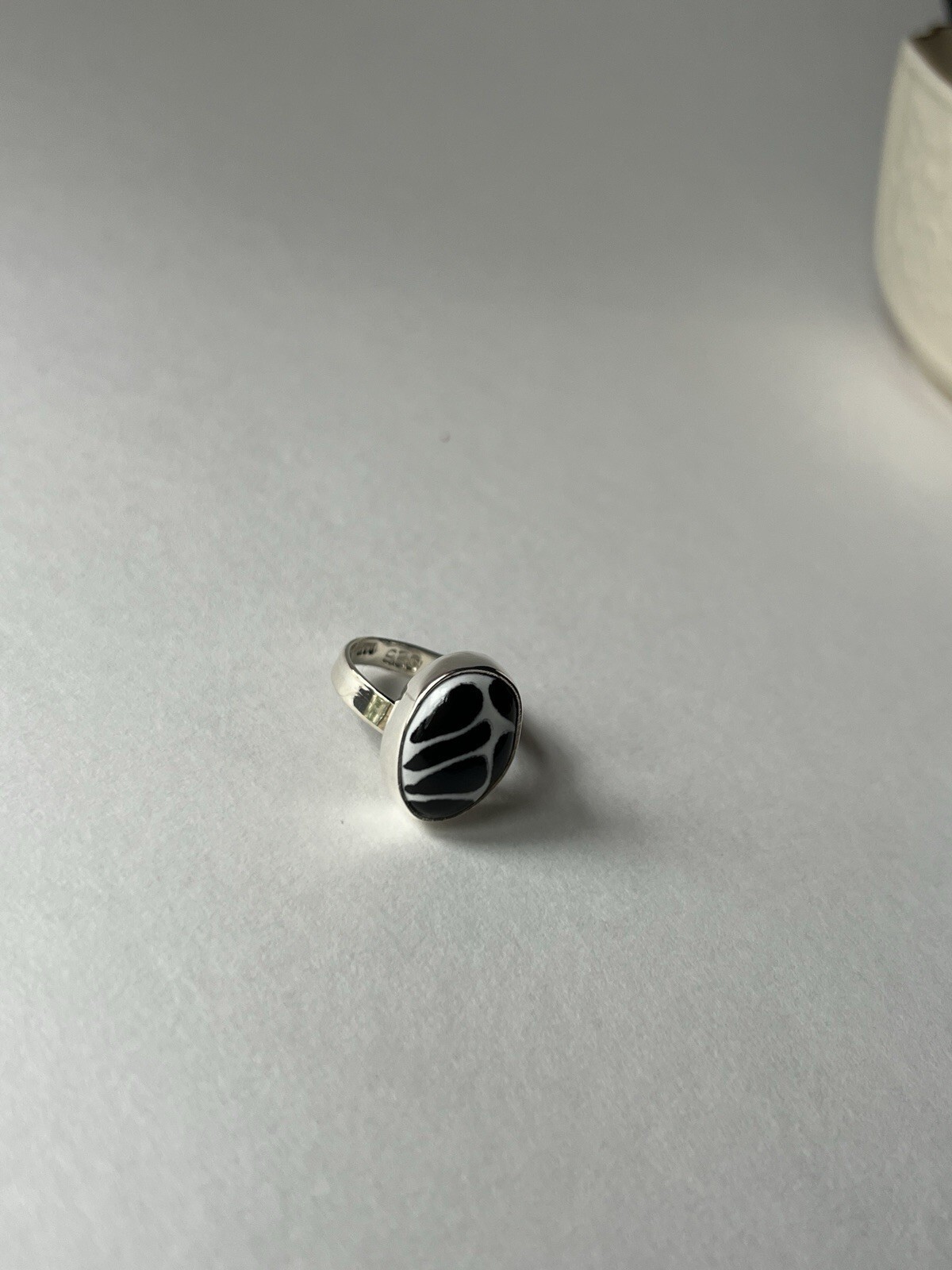 Black & White Talavera Ring 925 Sterling Silver Adjustable Artisan