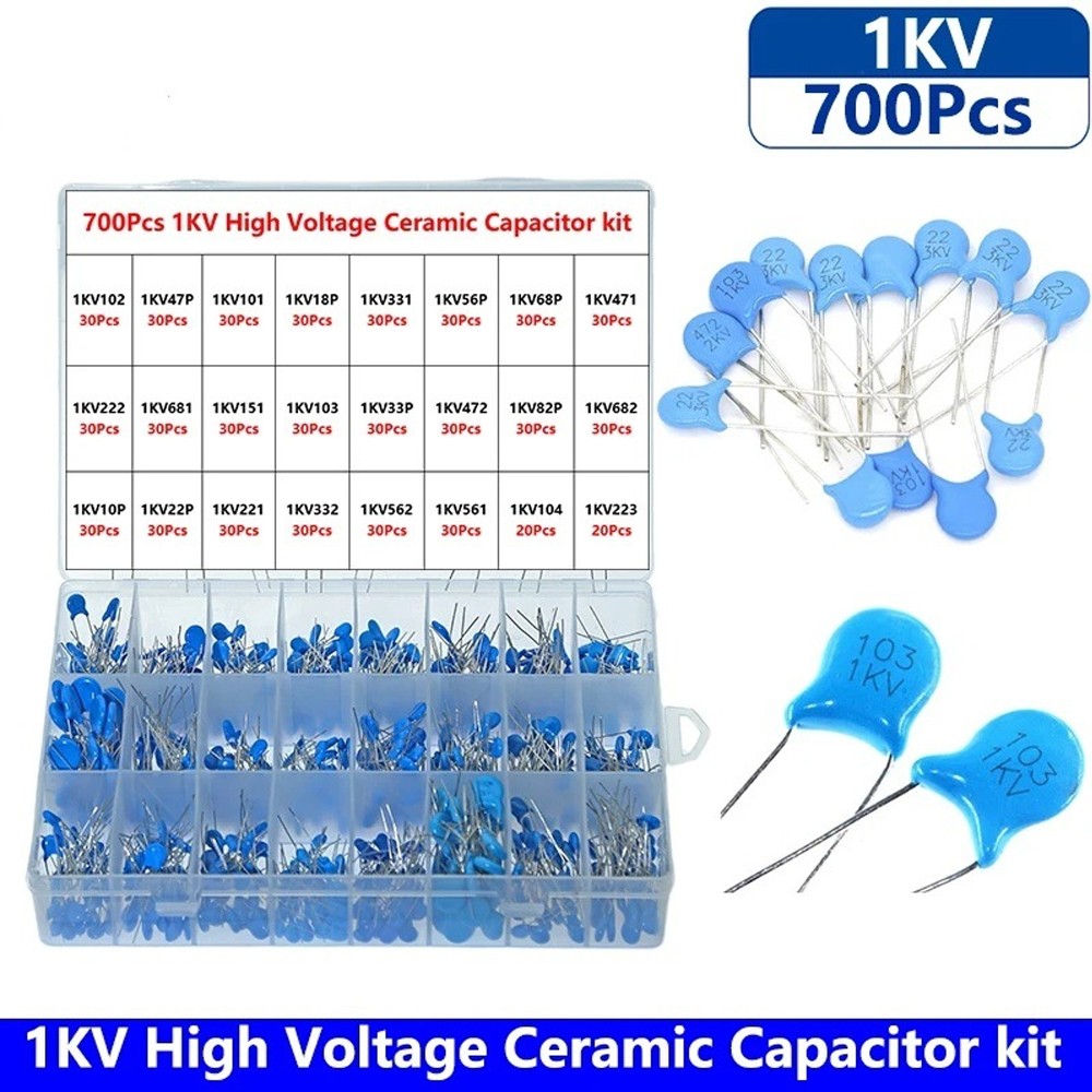 700pcs 1KV Ceramic Capacitor Assortment Kit 10PF-821PF 24 Values High Voltage US