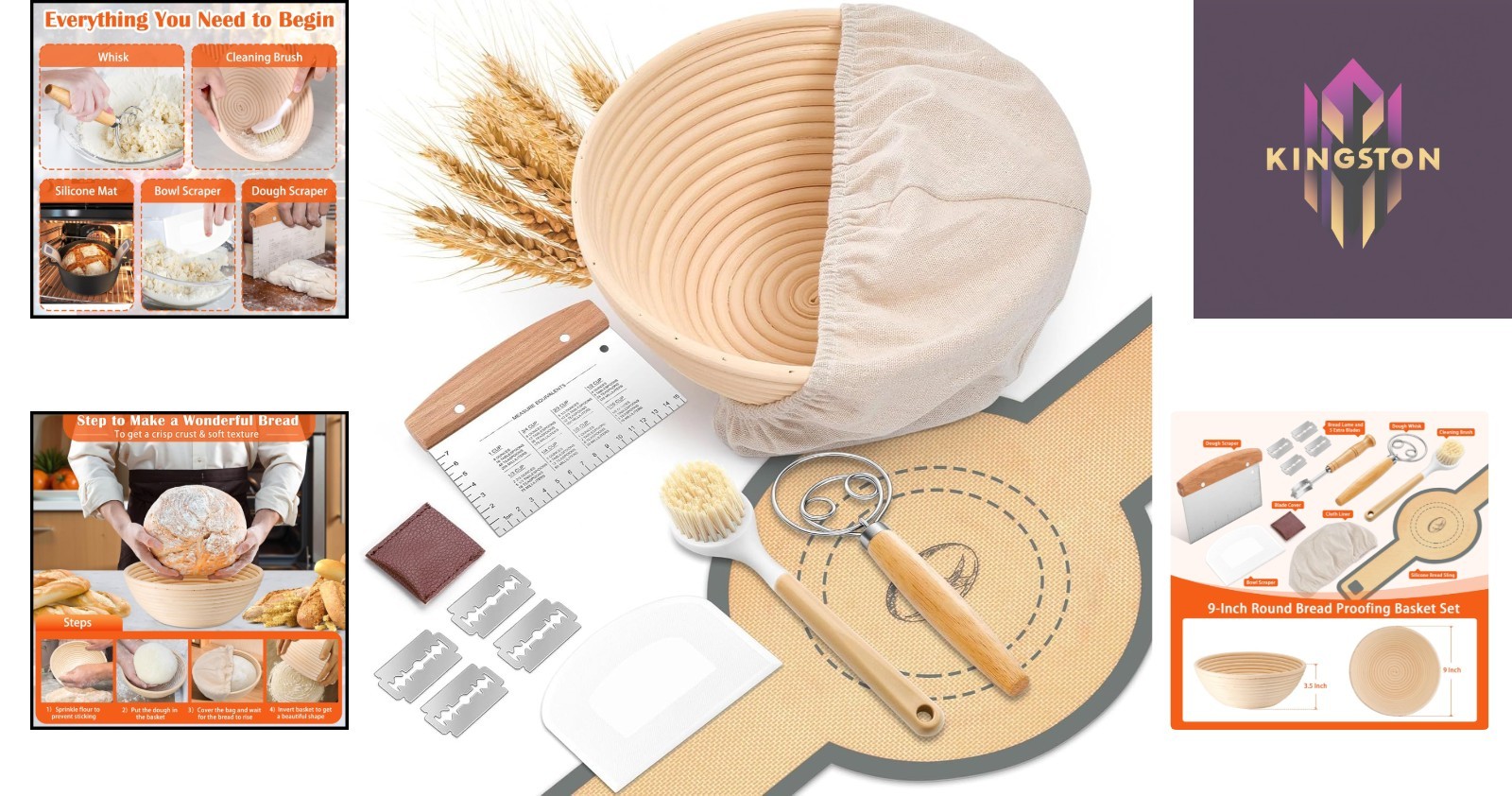 Rustic 9" Round Rattan Bread Proofing Basket - Essential Sourdough Kit
