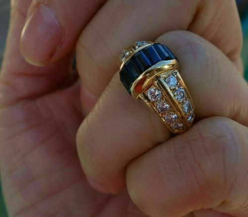Vintage Sapphire Lab Created Diamond Men's Wedding Ring 14K Yellow Gold Finish
