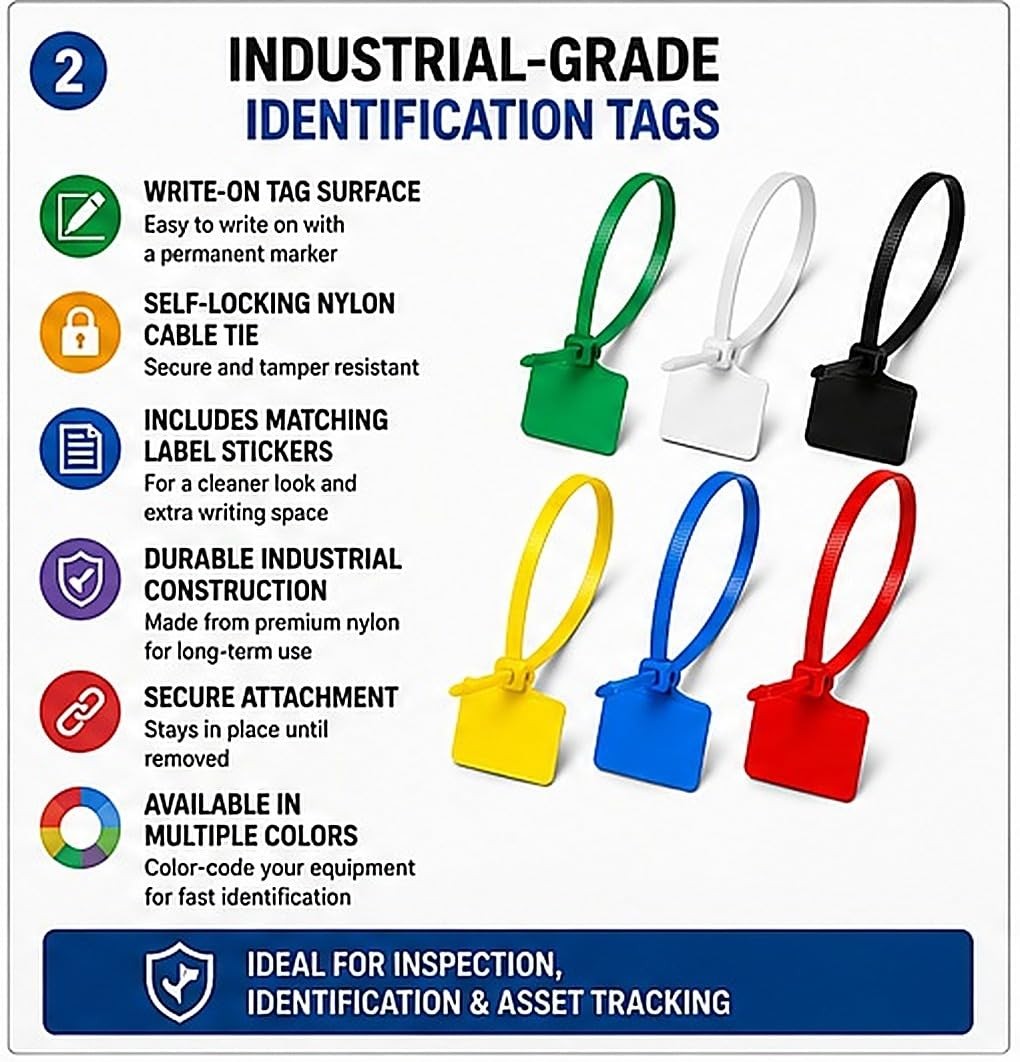 Inspection Tag Cable Ties with Writable Labels, Self-Locking Nylon 100 Pack
