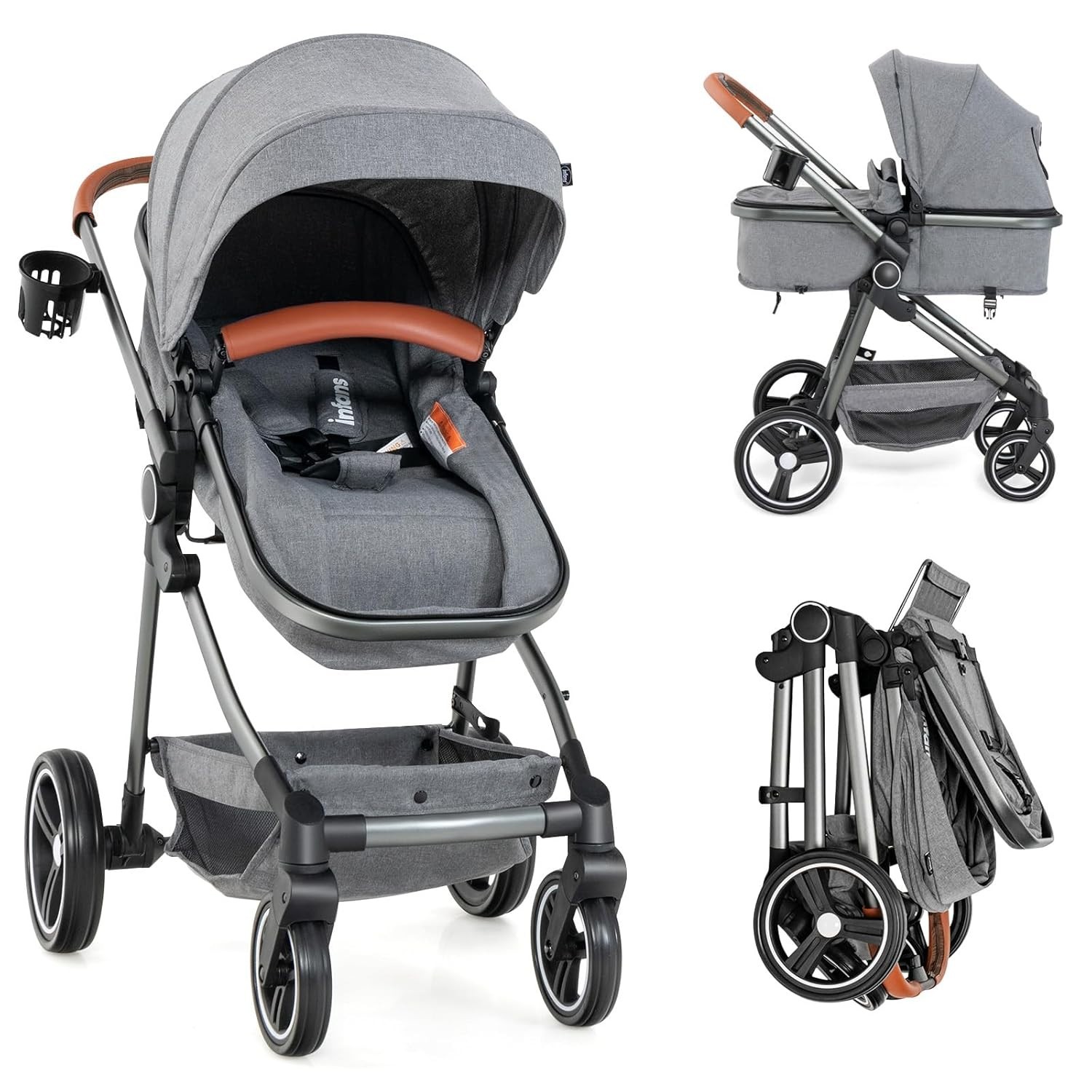 Cochecito bebe plegable capota ajustable alta vista antishock carrito infantil