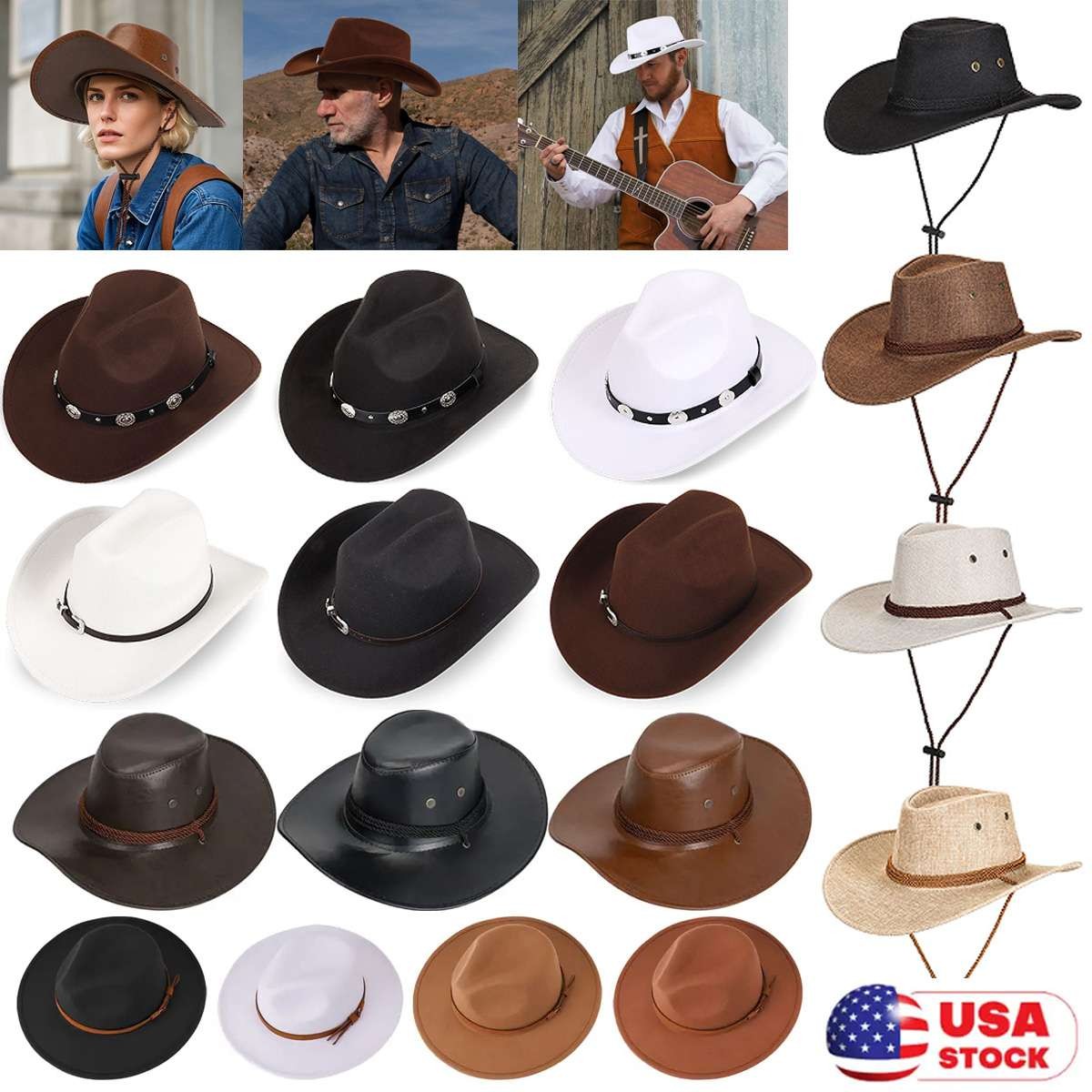 Men Women Cowboy Hat Wide Brim Hat Felt Leather Polyester Panama Western Cap new